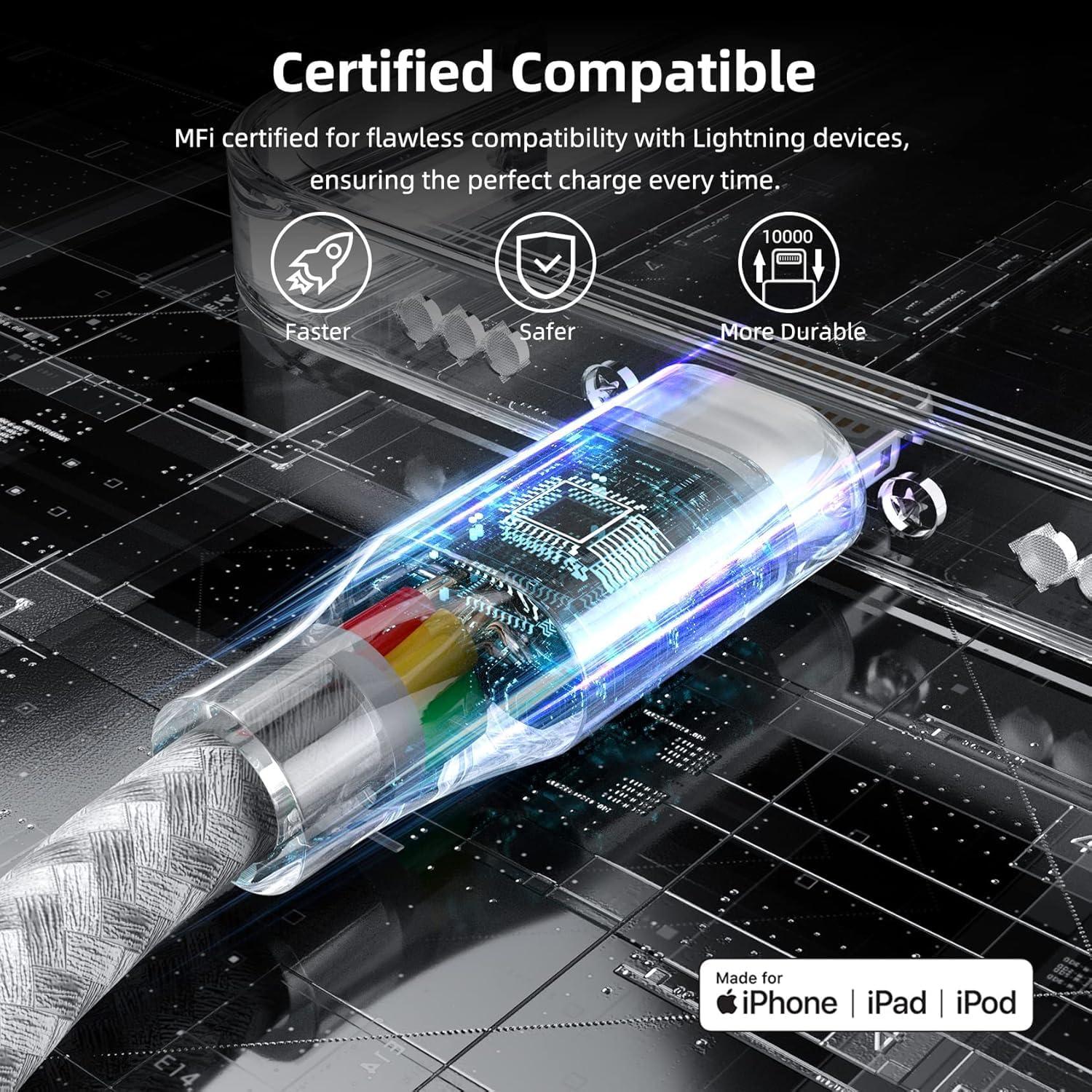 iPhone Charger 3 Pack 10 ft Apple MFi Certified Lightning Nylon Braided Cable Fast Charging Cord Compatible with iPhone 13 12 11 Pro Max XR XS X 8 7 6 Plus SE iPad and More - Image 2