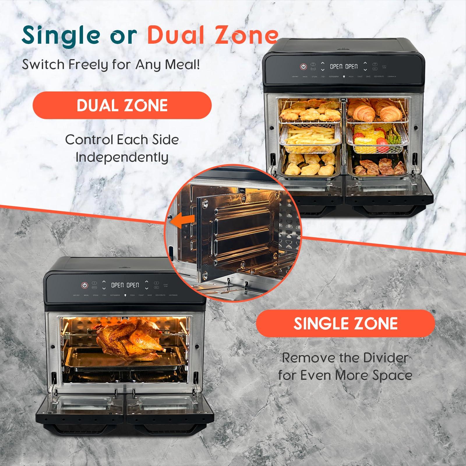 24Qt Dual Zone Air Fryer Oven with Rotisserie, Extra Large Double Air Fryers Mini Oven Digital 1800W 10 in 1 Airfryer Countertop Convection Toaster Oven Combo, Stainless Steel Inner, 360° Even Heating - Image 3