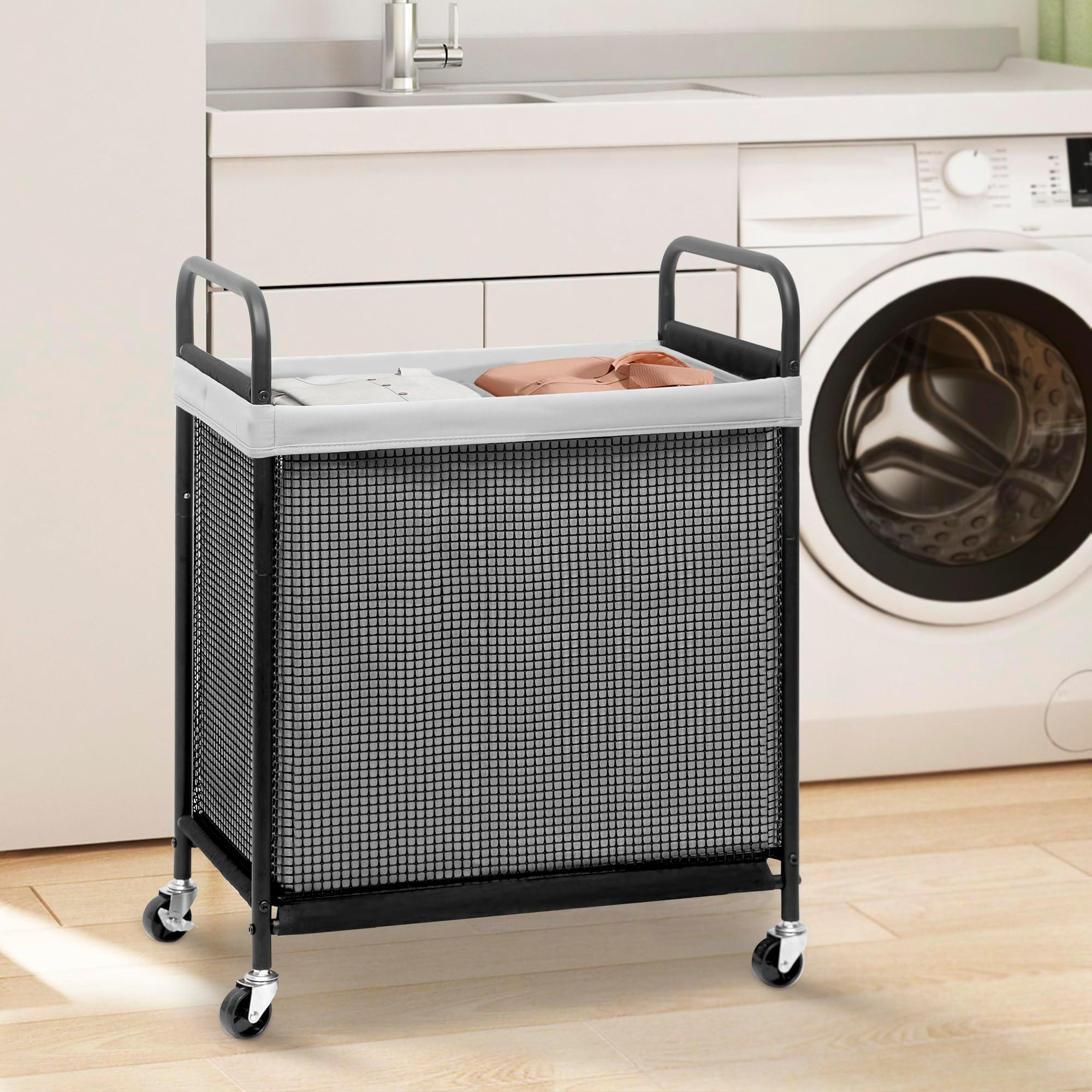 STORAGE MANIAC Rolling Laundry Hamper with Wheels 2-Section Laundry Sorter Rolling Laundrys Basket on Wheels with Removable Bag Clothes Hamper Laundrys Organizer Cart Bathroom Bedroom 100L Grey - Image 2