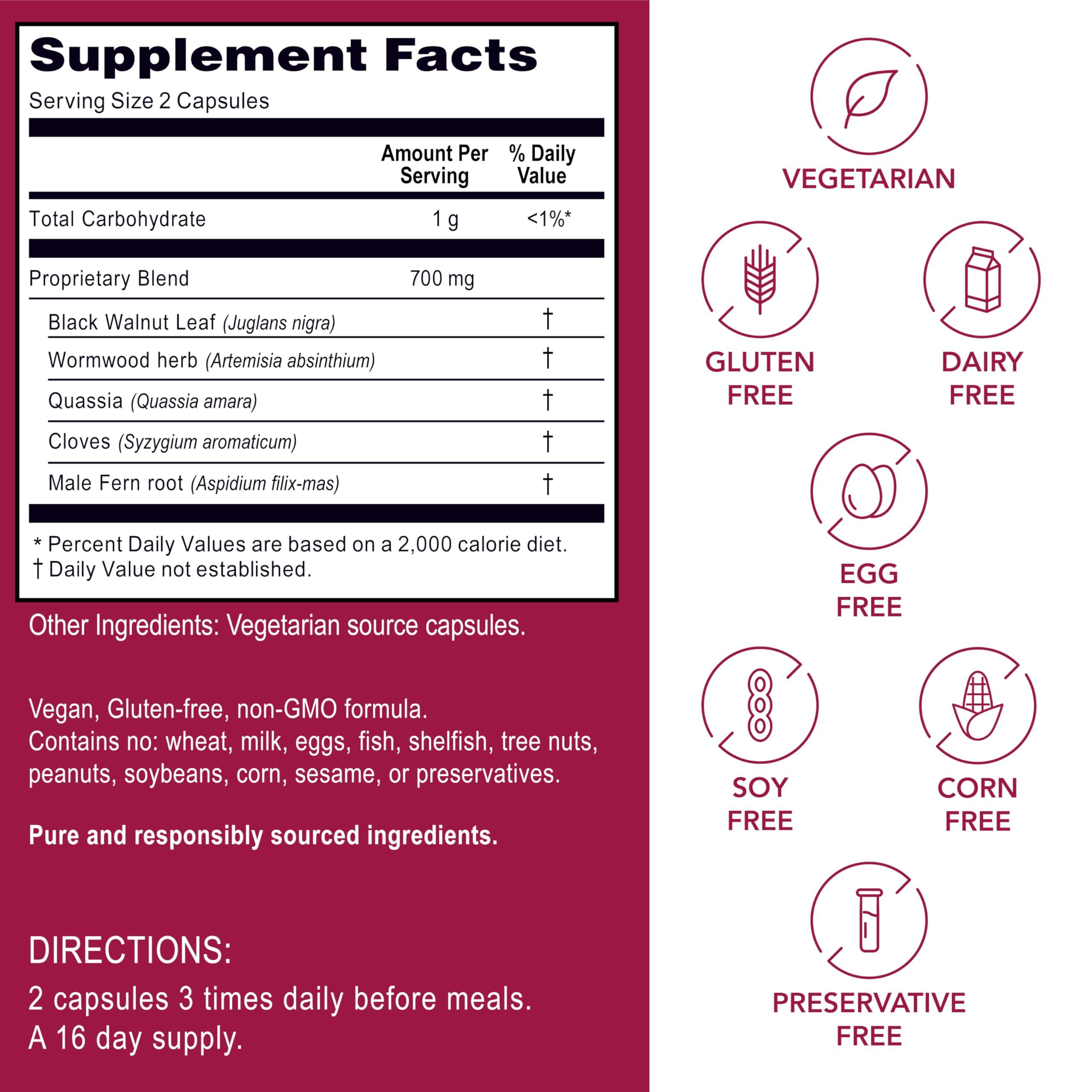 Kroeger Herb Products, Wormwood Herb, Black Walnut, Clove, Quassia, Worm Wood Detox Cleanse - Vegetarian Capsules, Non-GMO, Gluten Free, No Preservatives or Fillers - 100 Capsules, Made in USA - Image 4