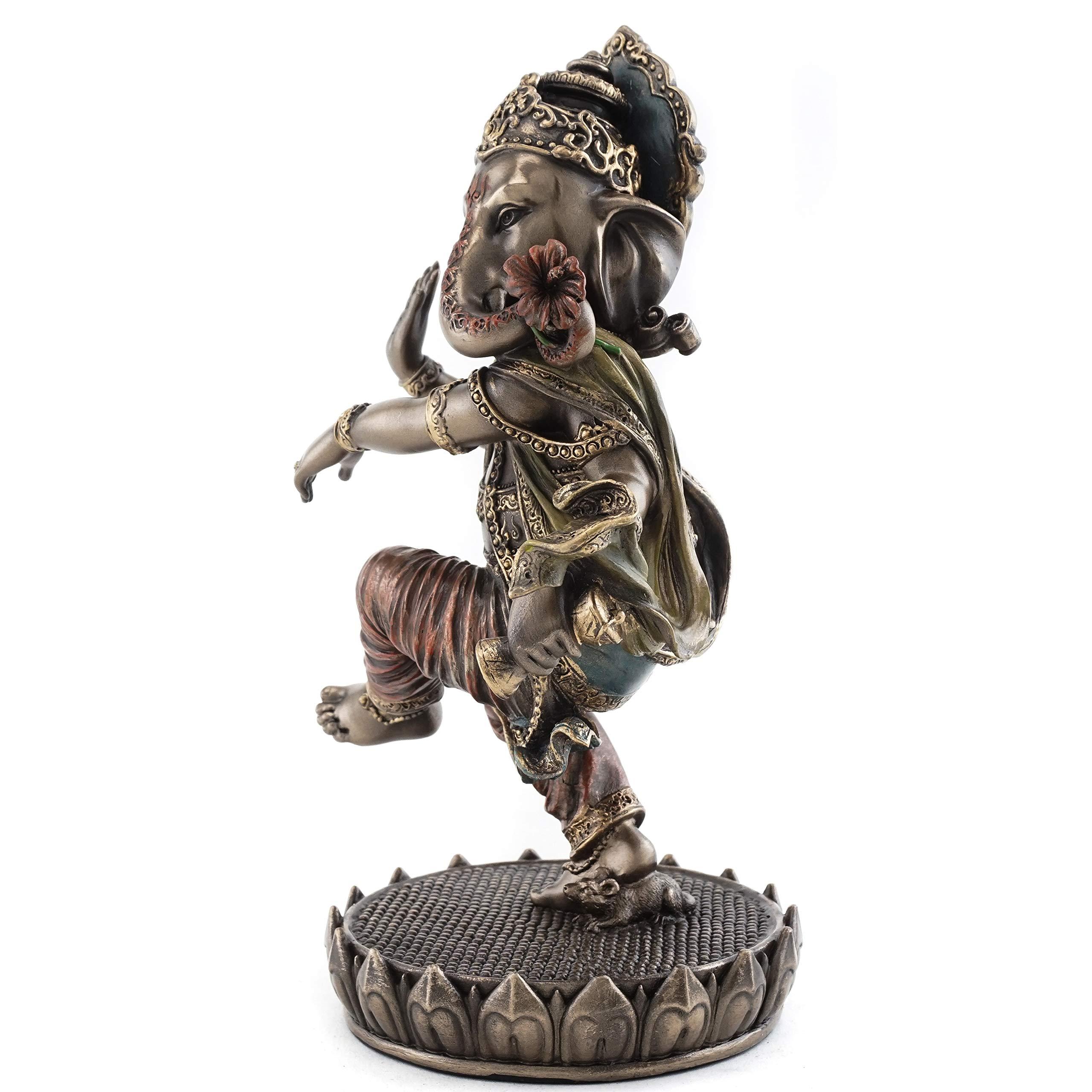 Top Collection Dancing Ganesh on Lotus Pedestal Statue- Lord of Success Sculpture in Cold Cast Bronze - 8-Inch Elephant Figurine - Image 4