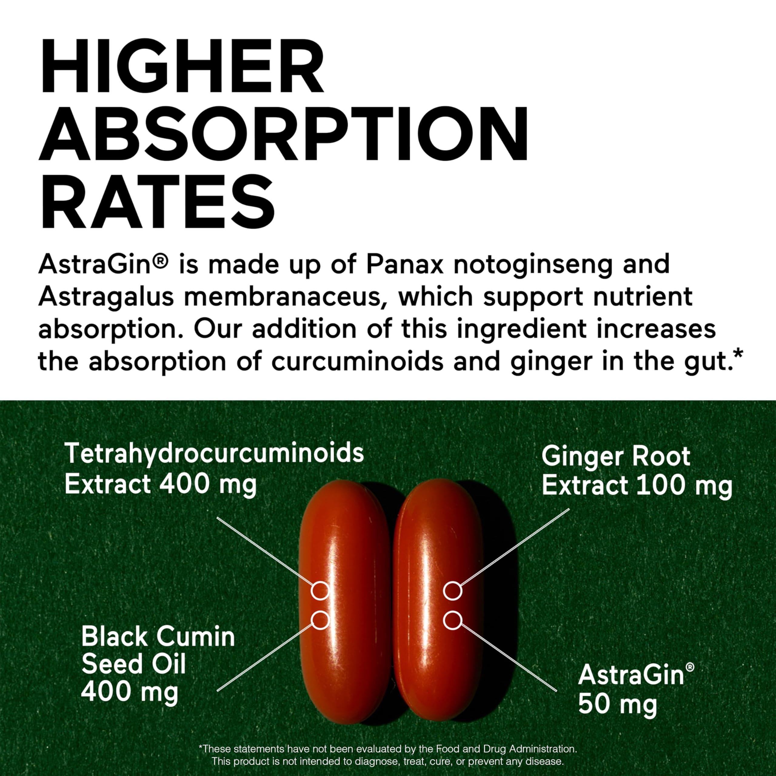 Smarter Nutrition Curcumin Softgels - Vegan High Absorption 400 mg Curcumin Supplement Standardized to 95% Tetrahydrocurcuminoids + Organic Black Seed Oil & Ginger for Joint & Immune Health - 180 Ct - Image 3