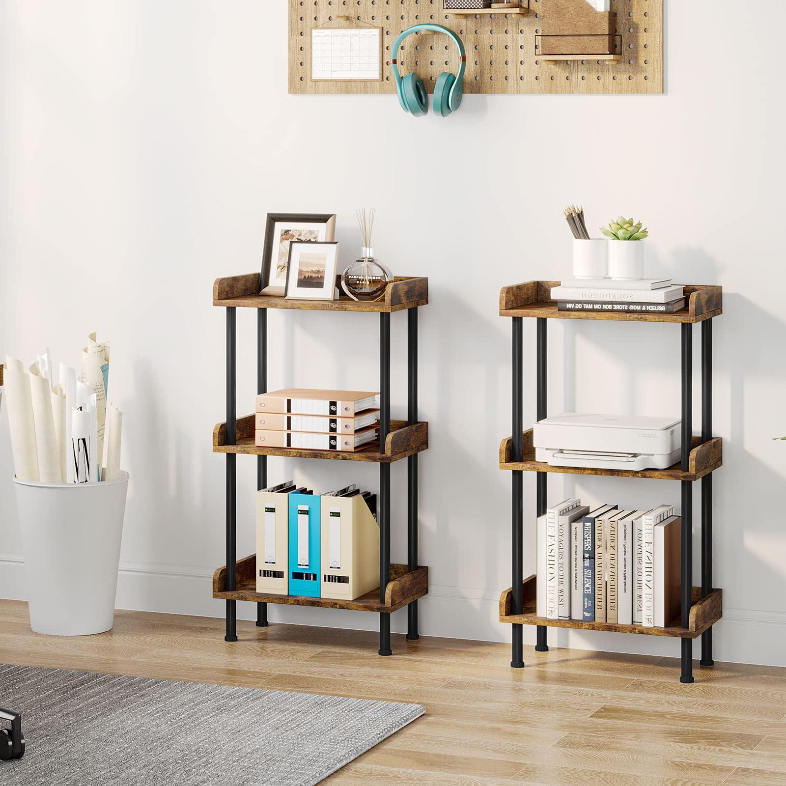 Hosfais Bookshelf Small Book Shelf, 3 Tier Wood Bookcase Industrial Bookshelf Metal Standing Book Shelves Display Book Rack for Living Room Bedroom Home Office (Rustic Brown) - Image 6