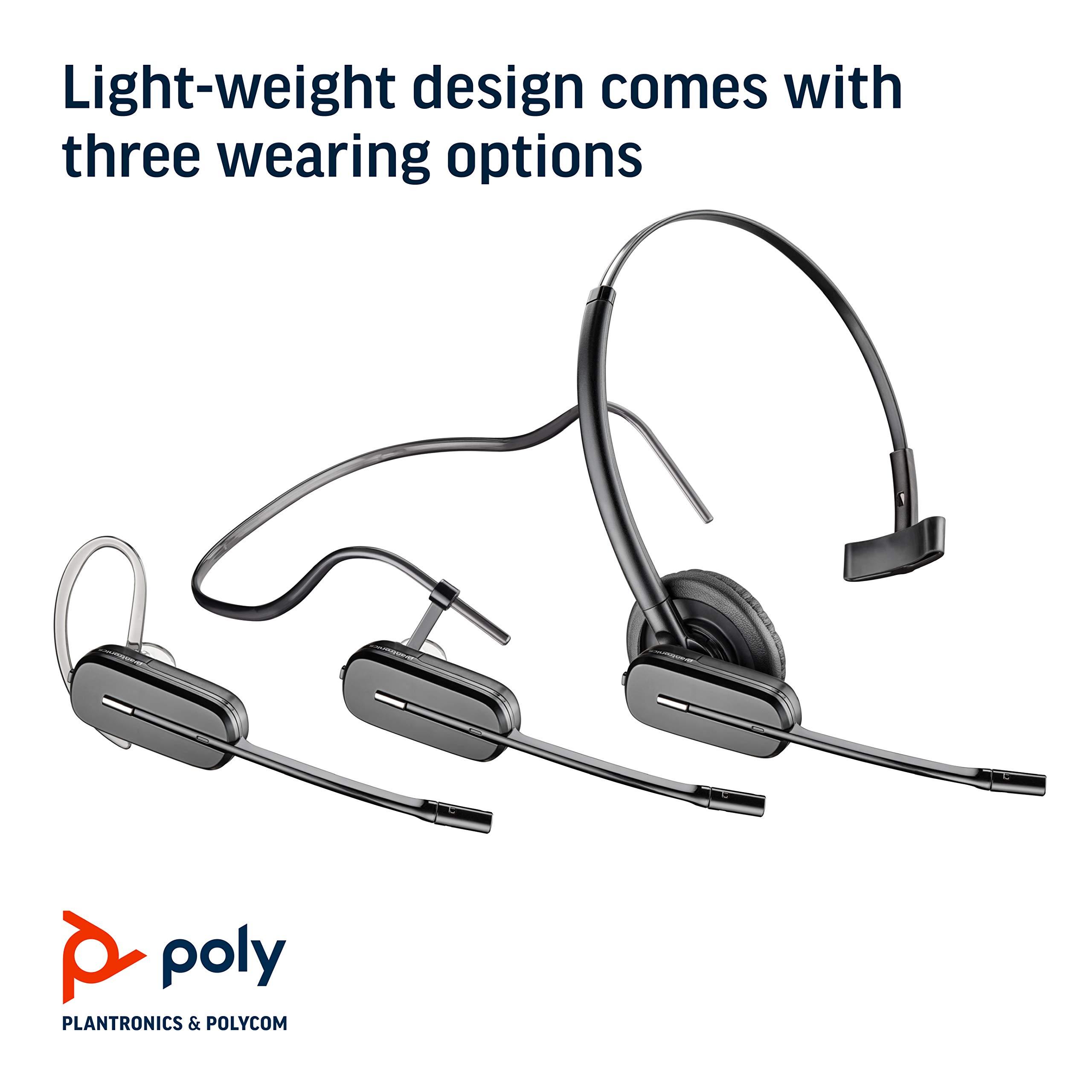 Plantronics - CS540 Wireless DECT Headset (Poly) - Single Ear (Mono) Convertible (3 Wearing Styles) - Connects to Desk Phone - Noise Canceling Microphone - Image 4
