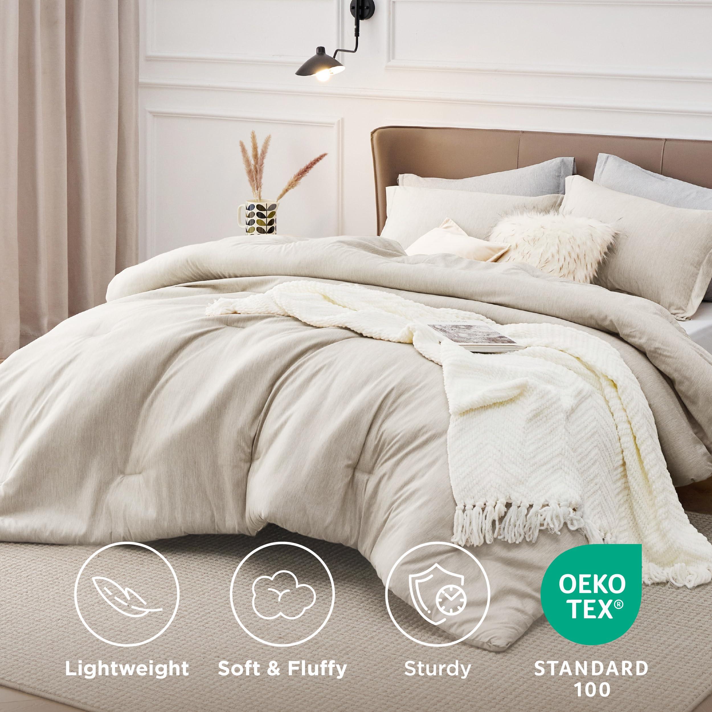 Bedsure Queen Comforter Set - Beige Soft Bedding for All Seasons, Cationic Dyed Bed Set, 3 Pieces, 1 Queen Size Comforter (90"x90") and 2 Pillow Shams (20"x26"+2") - Image 5