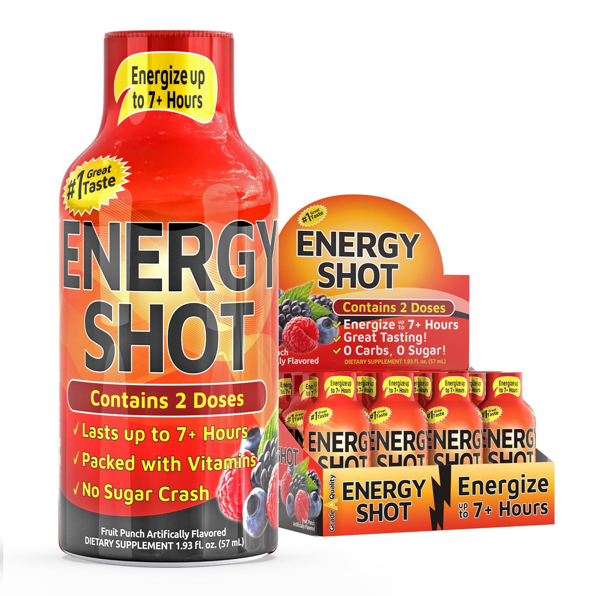 Extra Strength Energy Shot – Fruit Punch – 260mg Caffeine with B12, B6, Niacin & Electrolytes – 2 Servings – All-Day Energy & Focus Support – Sugar-Free, Zero Calories – Vegan – 1.93 fl oz (1.93 Fl Oz (Pack of 12), Fruit Punch)