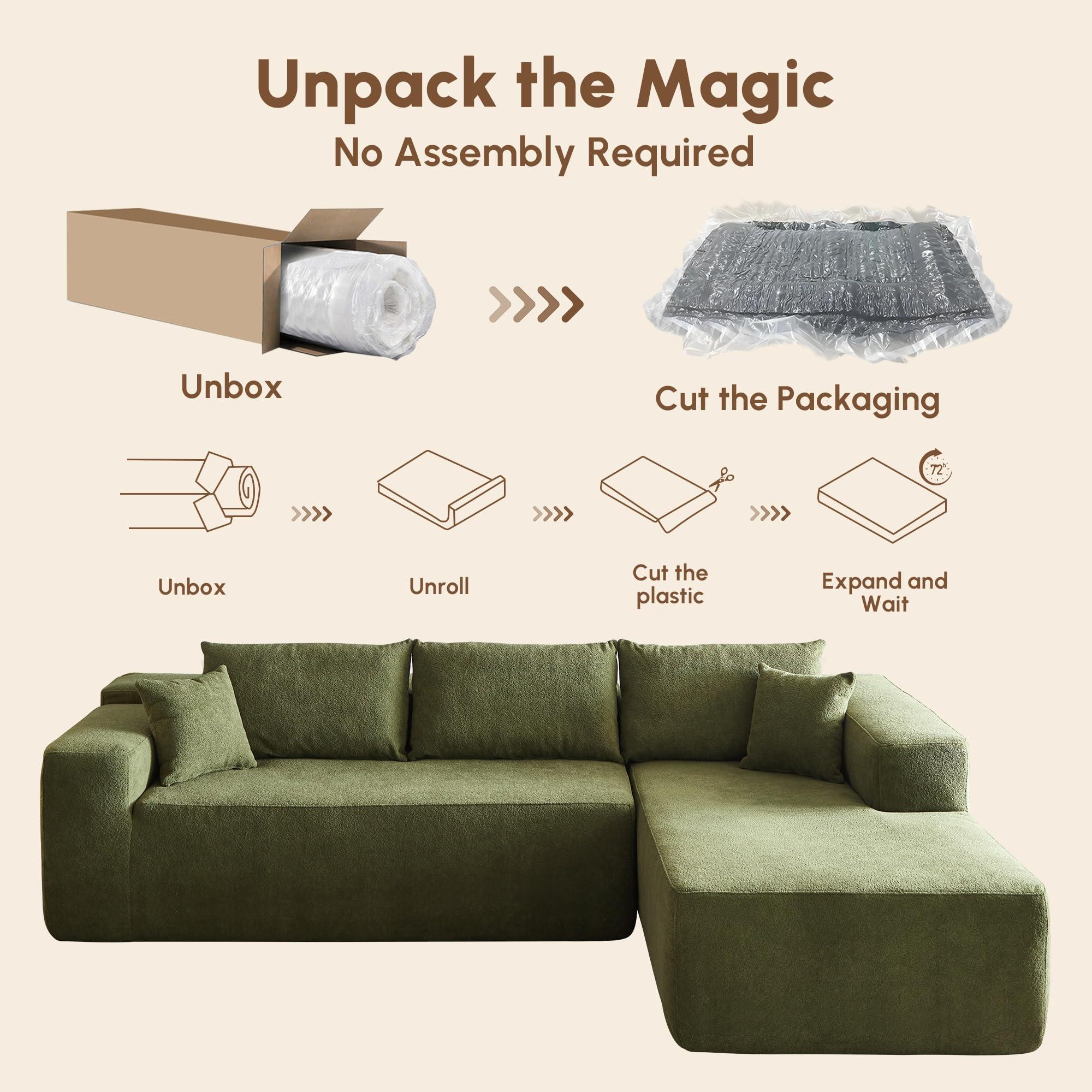 106" Cloud Sectional Couch with Comfy Chaise,L Shaped Modern Modular Sofa with Deep Seat,No Assembly Required Couches for Living Room,Green - Image 7