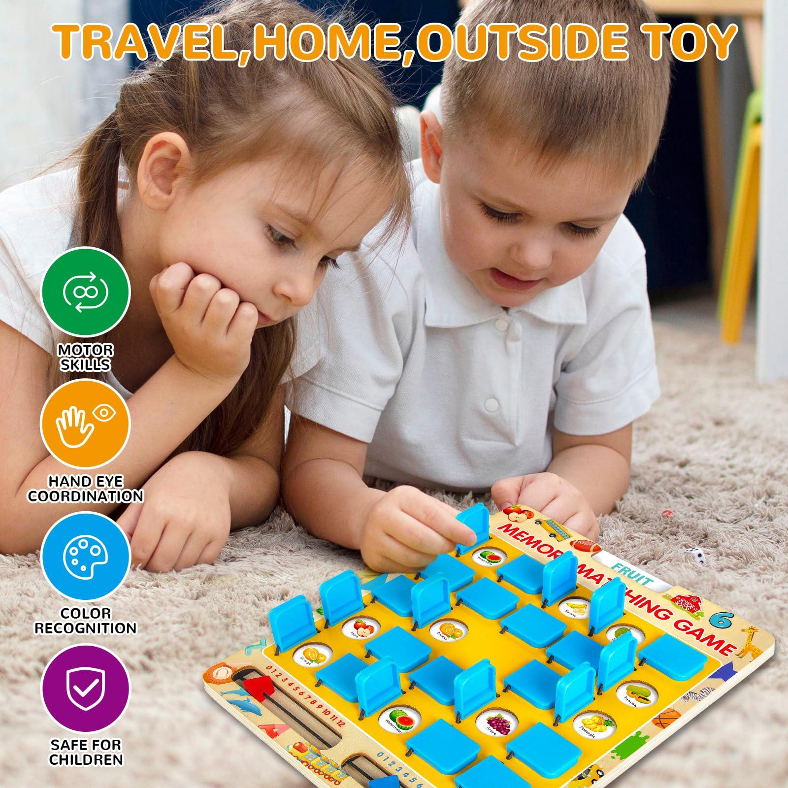 Matching Memory Game for Kids Age 3 4 5 6 7 8 Year Old, Travel Toy for Boys Girls, Wooden Board Game, Road Trip Essentials for Toddler, Airplane/ Car/ Camping Activity, Ideal Christmas, Birthday Gifts - Image 3