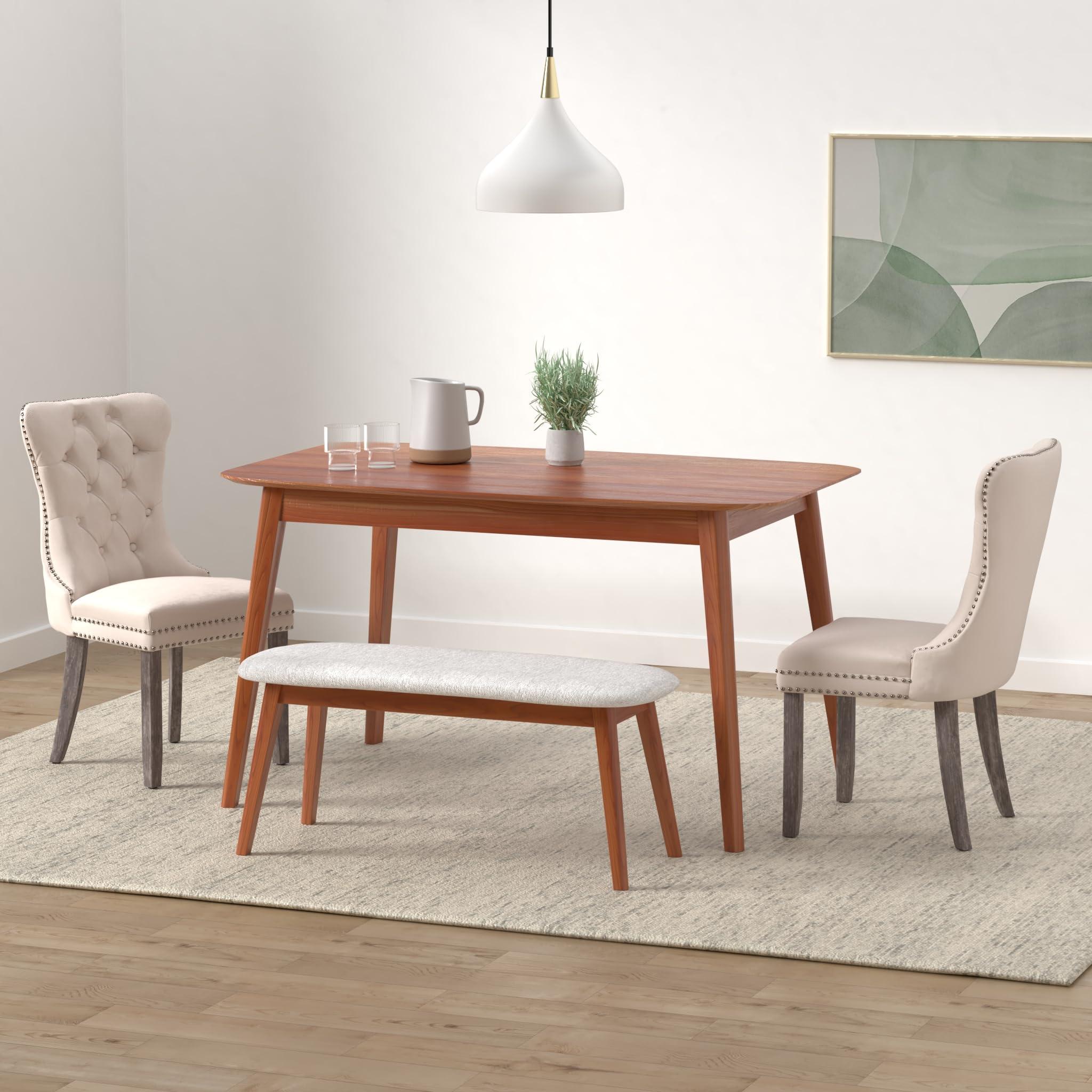 Eifizek Velvet Dining Chairs Set of 4, Tufted Dining Room Chairs with Nailhead Ring Pull Trim, Upholstered Dining Chairs with Solid Wood Legs for Kitchen Dining Room (Beige) - Image 2
