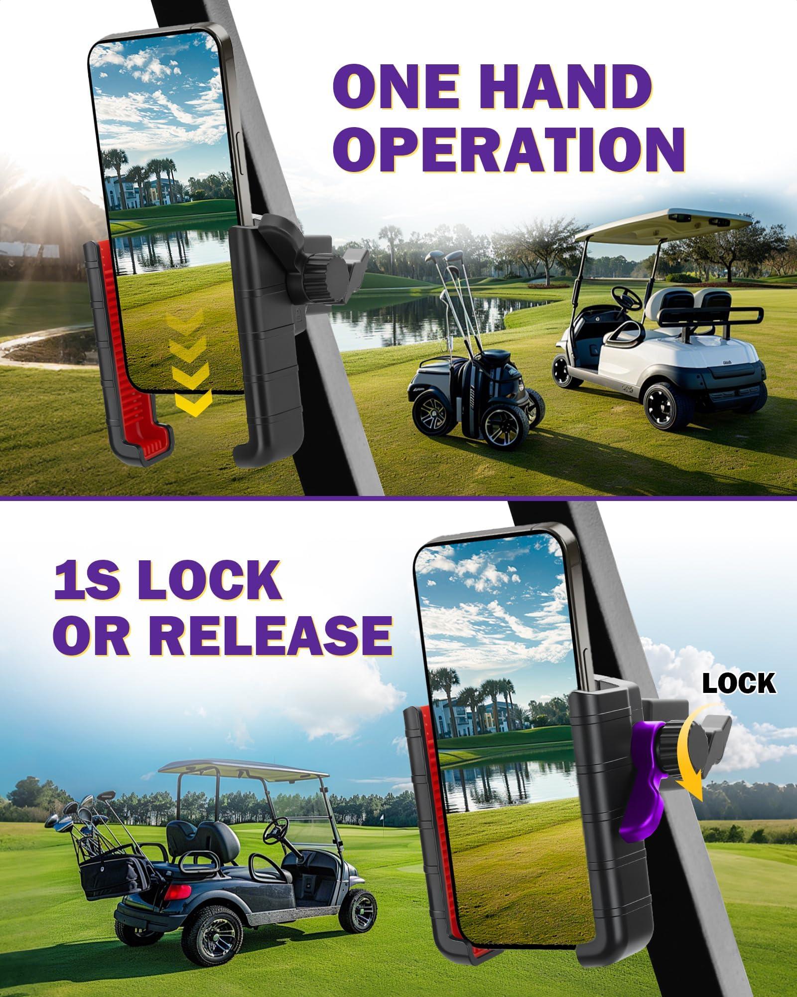 Golf Cart Phone Holder Mount for EZGO Club Car Yamaha – 360° Rotatable Universal Cell Phone Cradle for iPhone 15 14 13 Pro Max, Samsung Galaxy, Pixel – Secure Clamp, Fits All Smartphones - Image 6