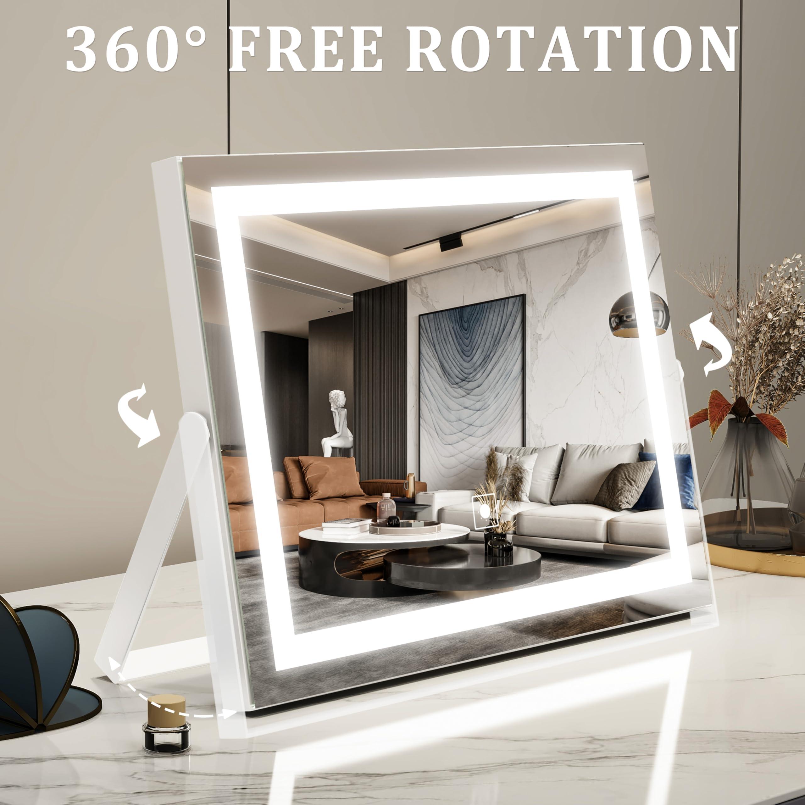 ROLOVE Vanity Mirror with Lights, 14" x 11" LED Makeup Mirror, 3 Modes Light, Smart Touch Control Dimmable, 10X Magnification, 360°Rotation, Square Corner Rectangle, White - Image 8