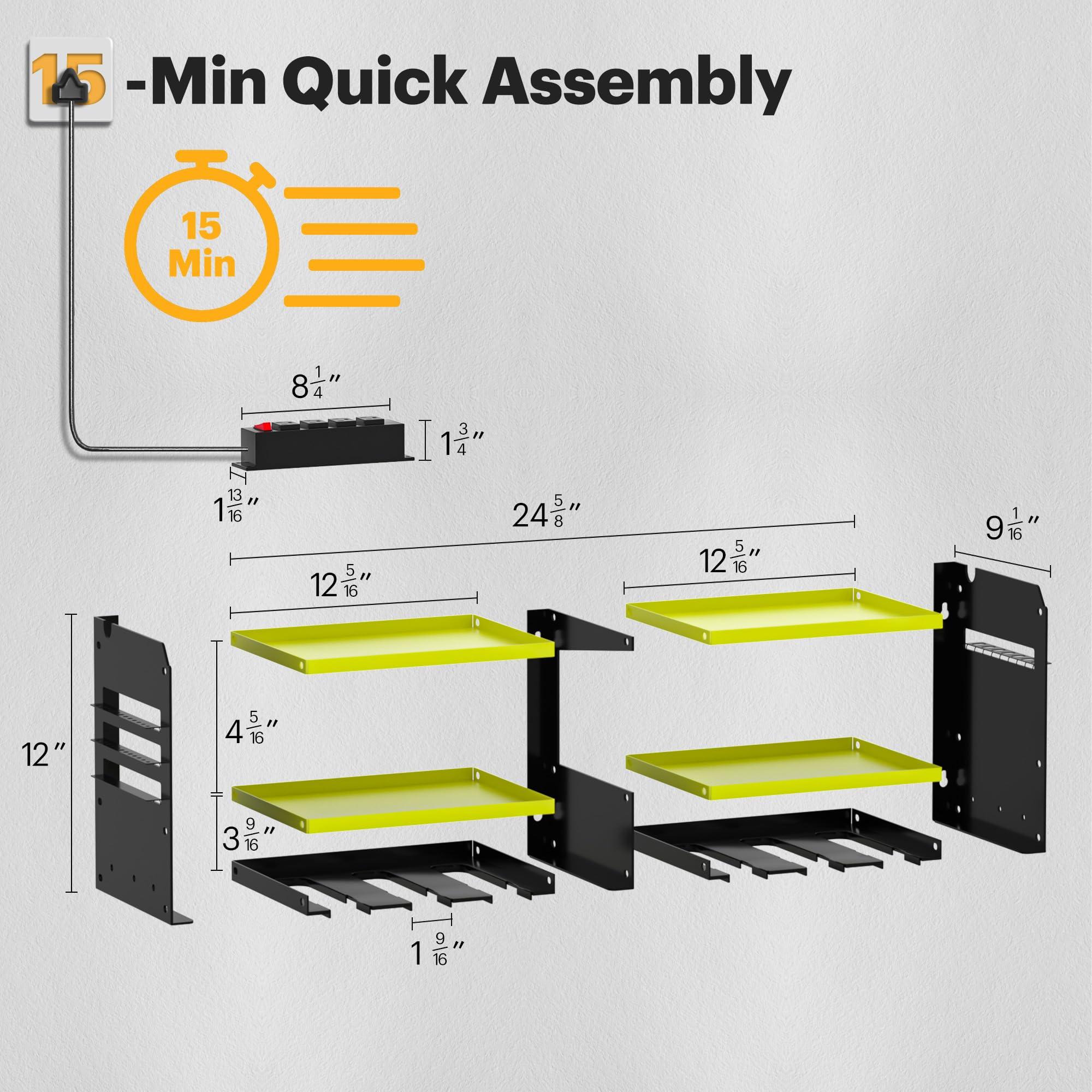 Spampur Power Tool Organizer, 15 Min Quick Assembly & Max 420lb load by Heavy Duty Metal, 6 Slots for Cordless Drill with 4 Outlet Power Strip in Garage/Workshop/Pegboard Suitable for Father Day - Image 2