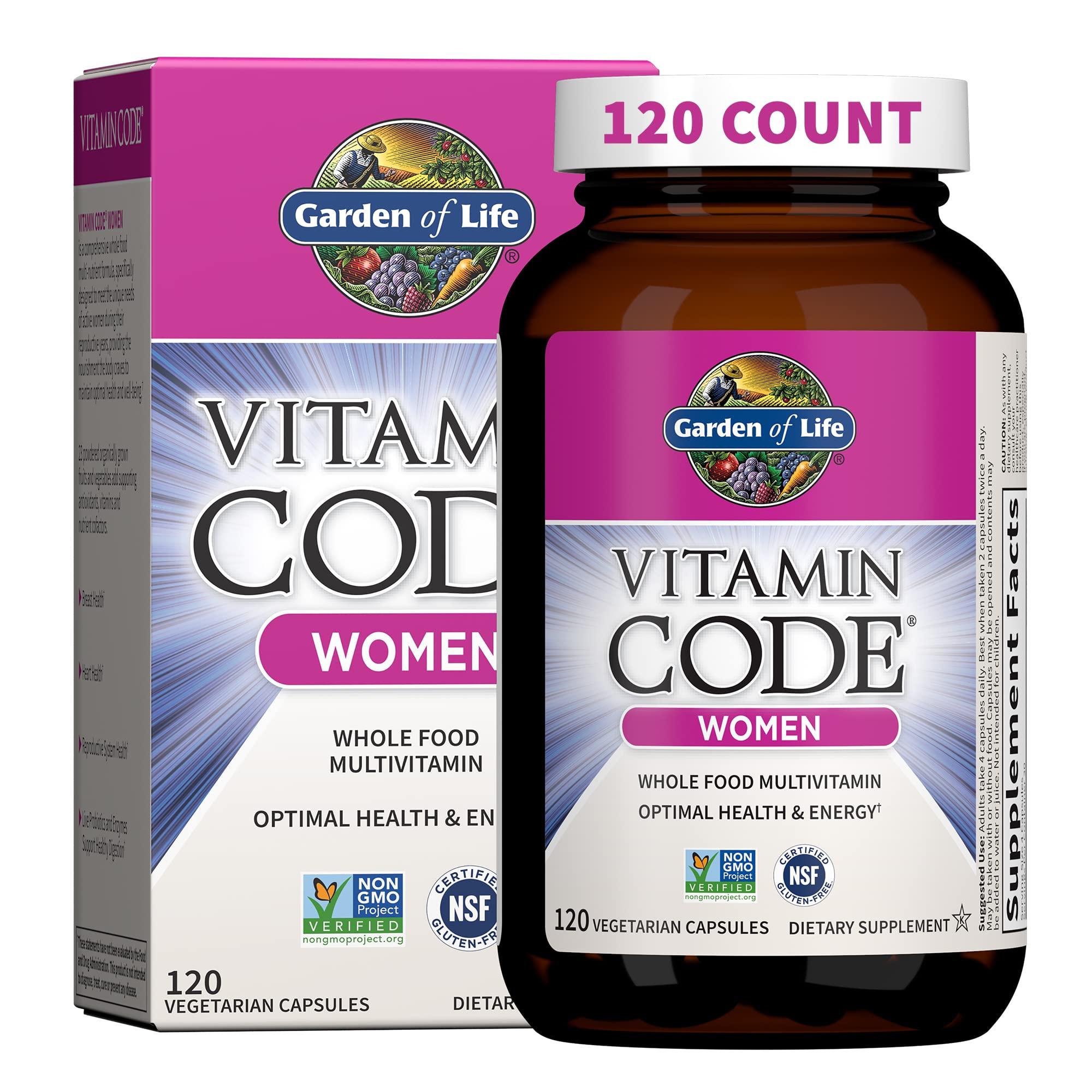 Garden of Life Multivitamin for Women, Vitamin Code Women's Multi - 120 Capsules, Whole Food Womens Multi, Vitamins, Iron, Folate not Folic Acid & Probiotics for Womens Energy, Vegetarian Supplements
