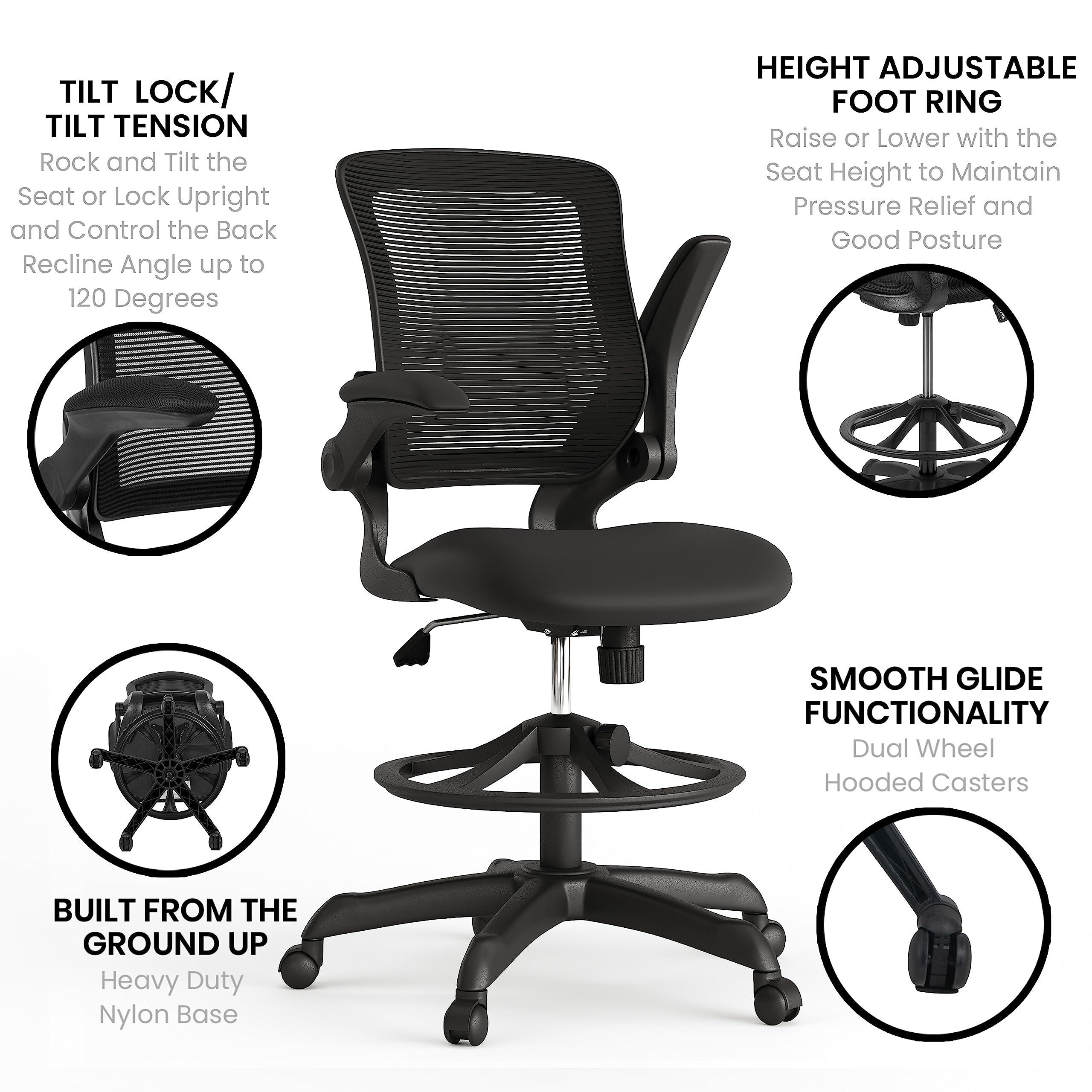 Flash Furniture Kale Mid-Back Swivel Office Chair with Adjustable Foot Ring, Lumbar Support, and Seat Height, Ergonomic Mesh Executive Chair, Black - Image 5
