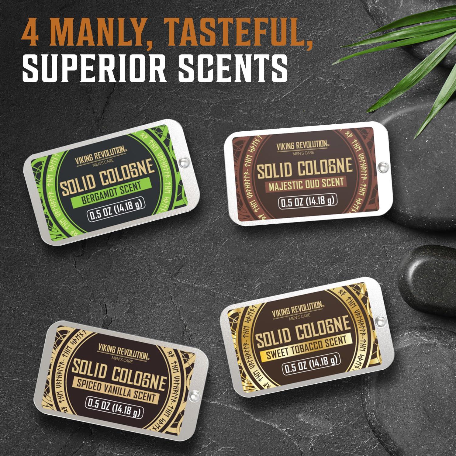 Viking Revolution 4 Pack Mens Colognes - 0.5 Oz Solid Perfume with Spiced Vanilla, Sweet Tobacco, Majestic Oud, Bergamot - Travel Wax Balm Cologne - Image 2