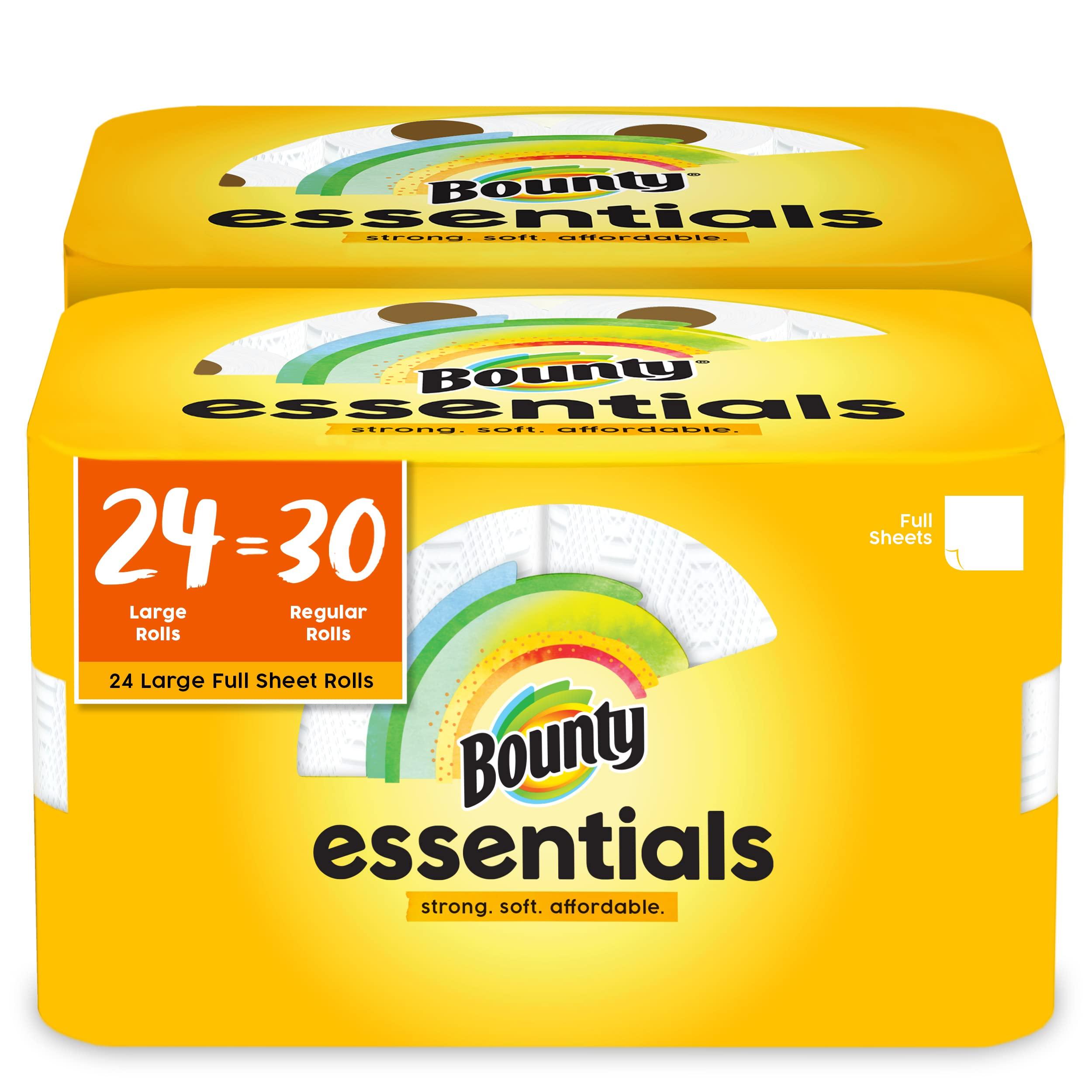 Bounty Essentials Full Sheet Paper Towels, 24 Large Rolls = 30 Regular Rolls, 12 Count (Pack of 2)