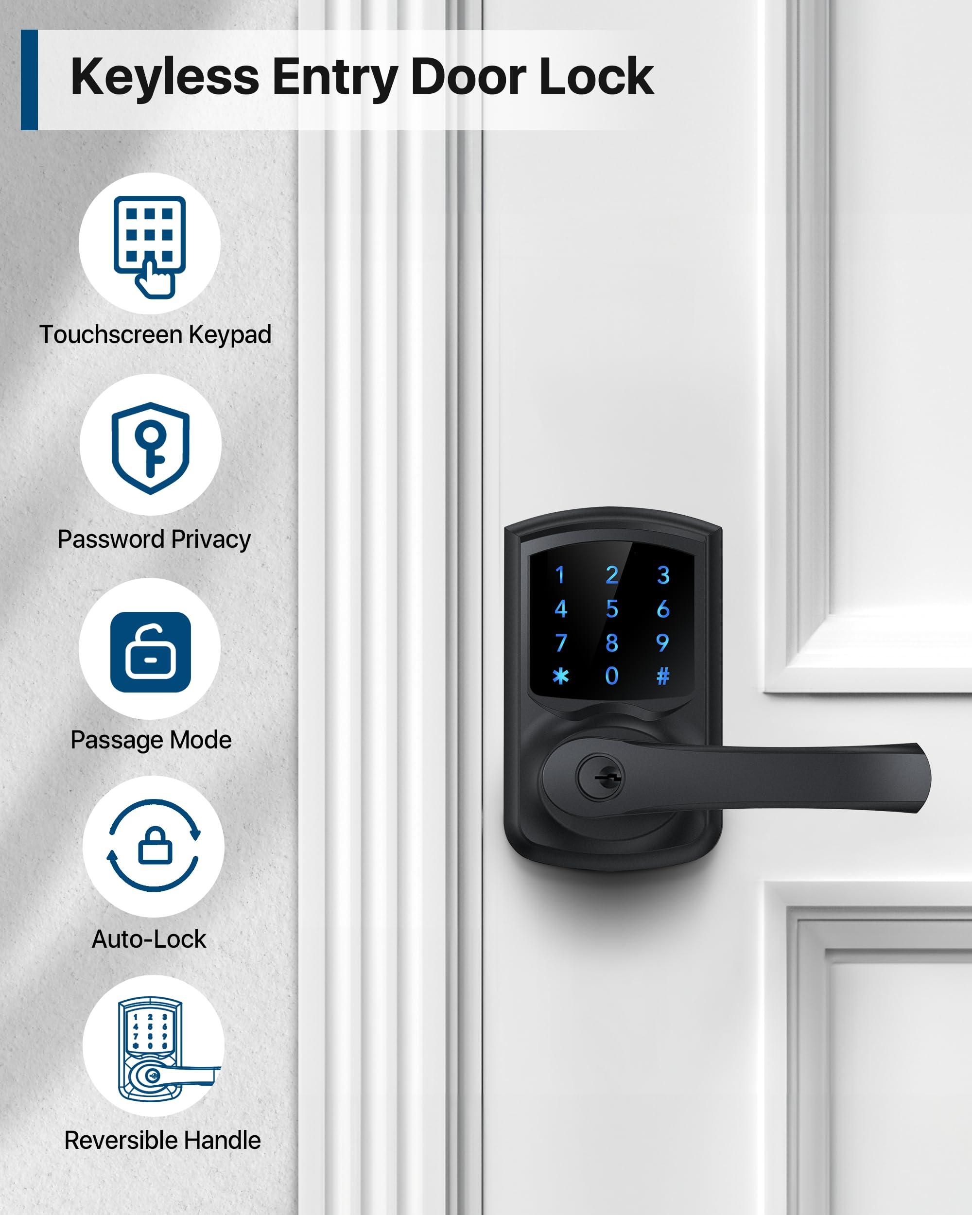 HIDALIFE Keyless Entry Door Lock with Keypad and Handle for Front Doors, Touchscreen, Anti-peep Password, Auto-Locking, Matte Black - Image 2
