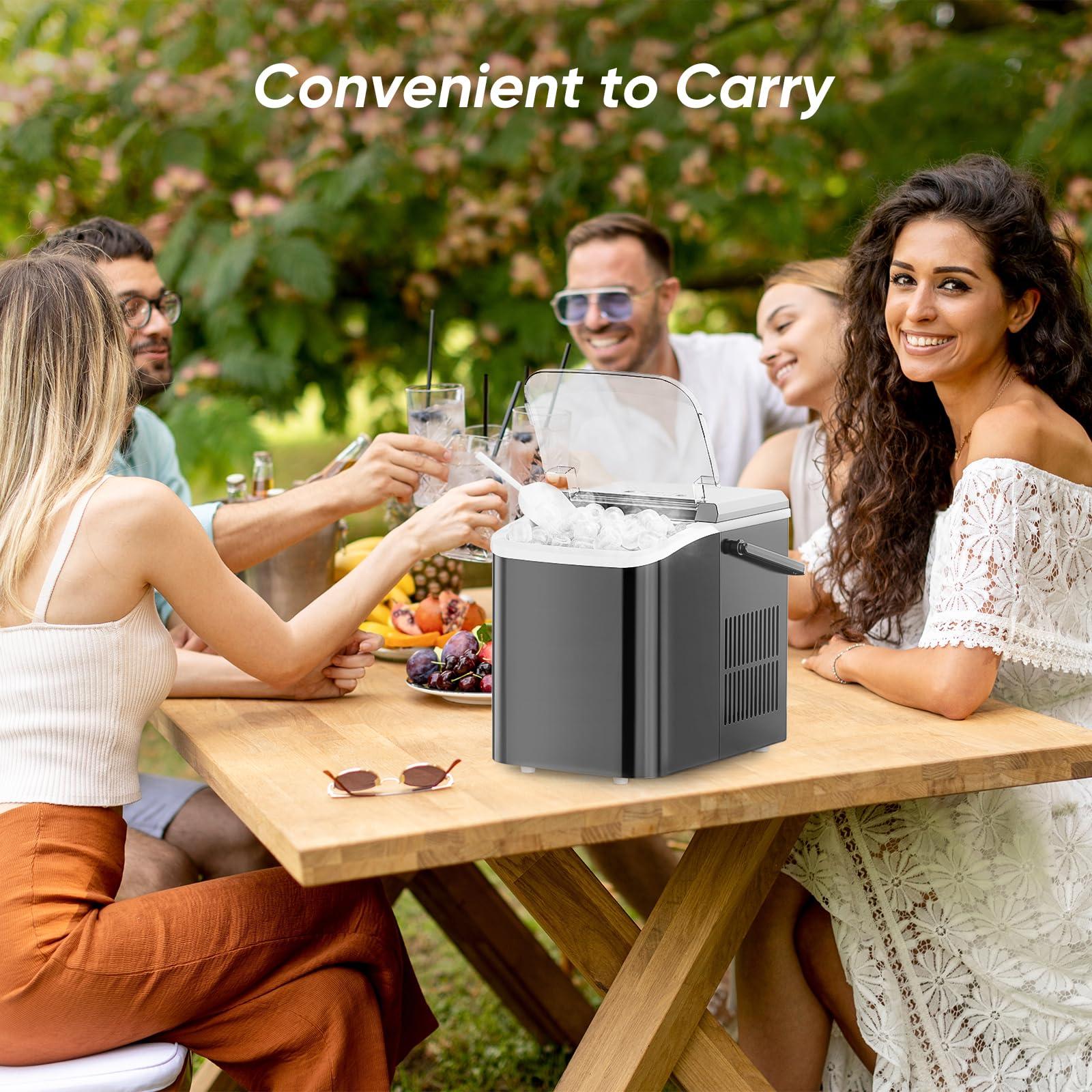 DUMOS Ice Maker Countertop Ice Machine Compact Size with Handle, 26lbs in 24Hrs, Black - Image 8