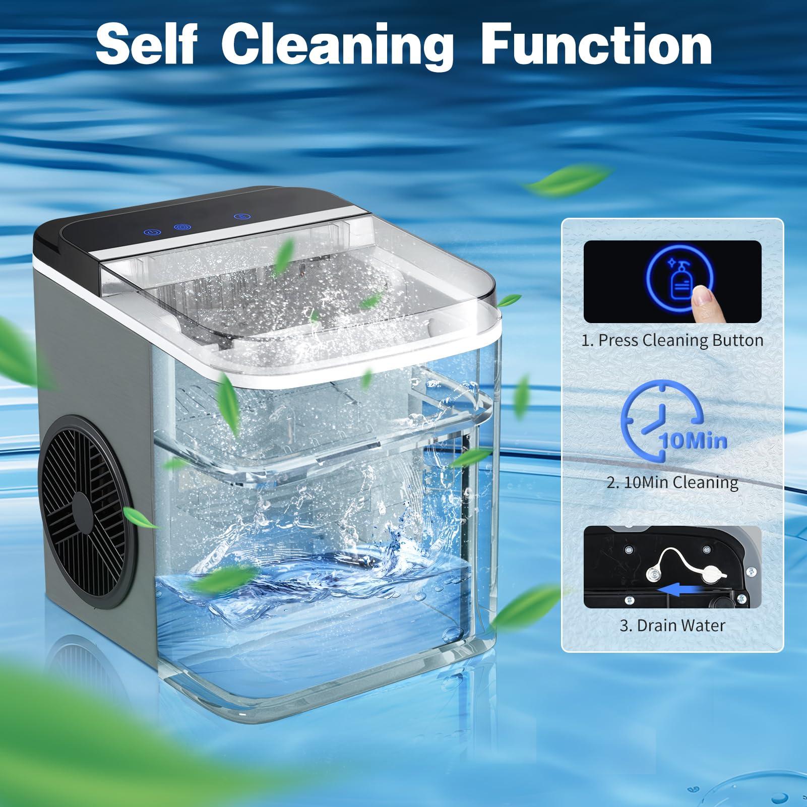 JINJUNYE Upgraded Ice Maker Countertop 28Lbs/Day, 15H Timer, 9 Ice Cubes in 6 Mins, Self-Cleaning Portable Ice Makers 2 Size Bullet Cube, Ice Machine Maker with Scoop, for Home, Kitchen, Camping - Image 4