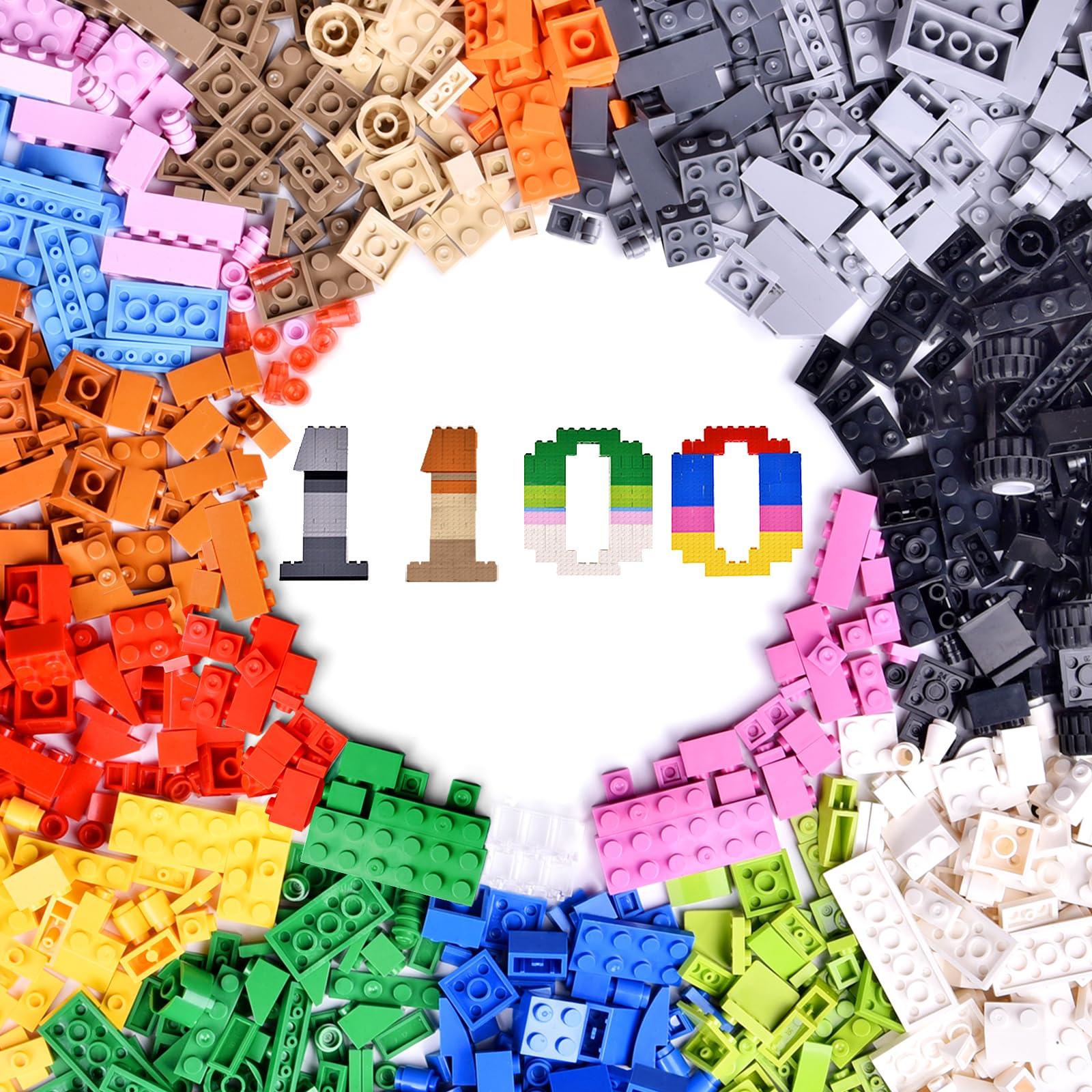 1100 Piece Building Blocks Classic Building Toys, Creative Bulk Building Bricks Sets Compatible with Legos Baseplate Sets 17 Colors Mixed 147 Shapes for Kids Party Favors Birthday