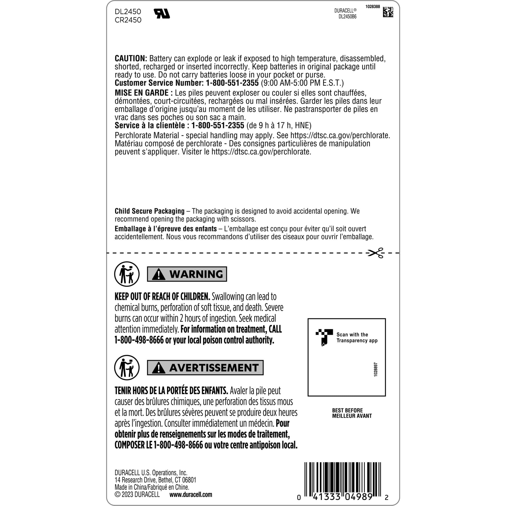 Duracell 2450 Lithium Battery, 6 Count (Pack of 1) Lithium Coin Battery for Key Fob, Car Remote, Watch Battery, and Other Devices, CR2450 Lithium 3 Volt (3V) Cell - Image 6
