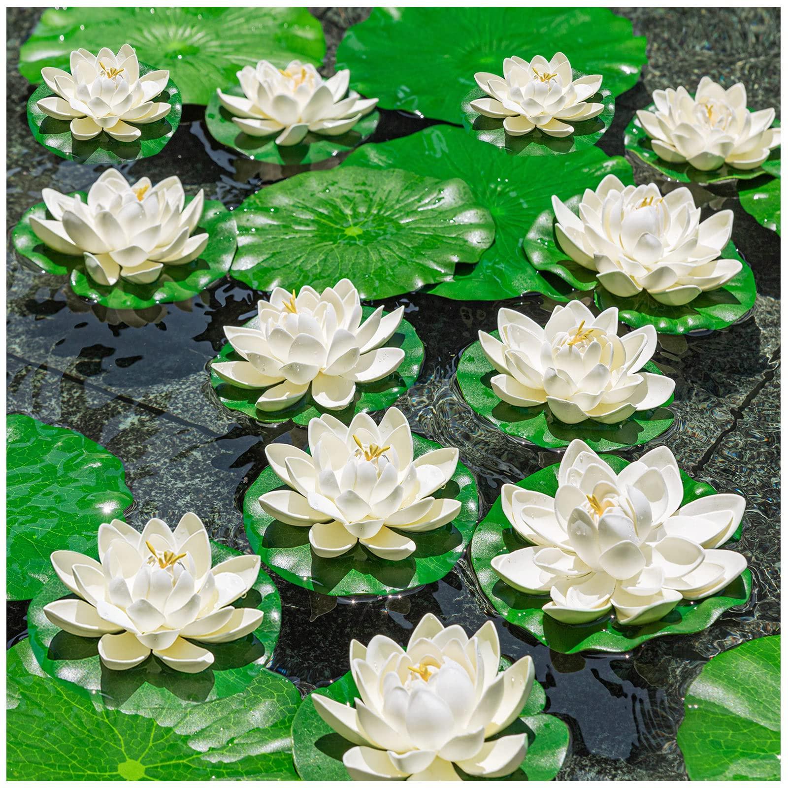 WhistenFla 16Pcs Artificial Floating Pool Flowers, 7in & 4in Fake Water Lily Pads Flowers, Lotus Flower Floating Pool Decorations - Image 2