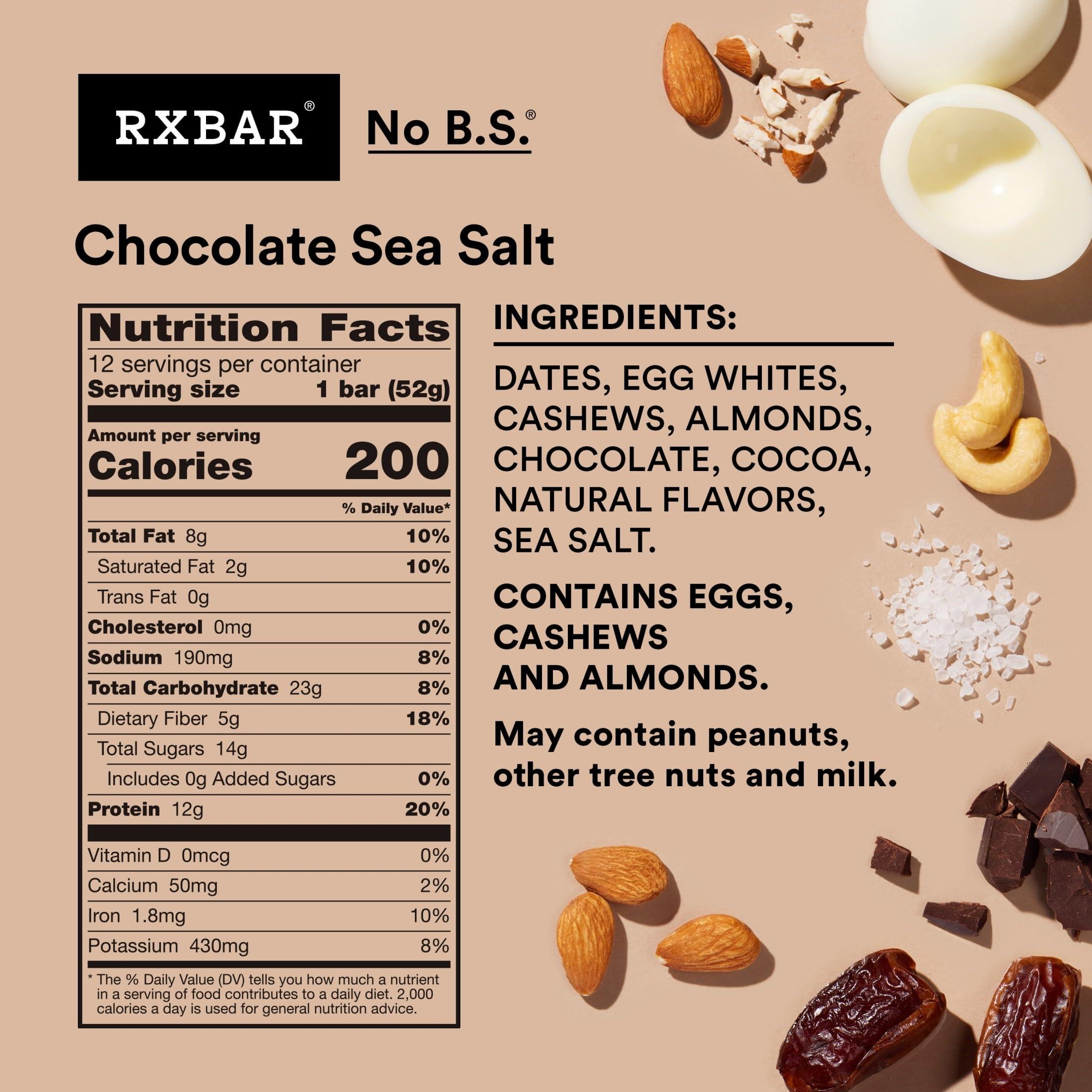 RXBAR Protein Bars, Protein Snack, Snack Bars, Chocolate Sea Salt, 22oz Box (12 Bars) - Image 3