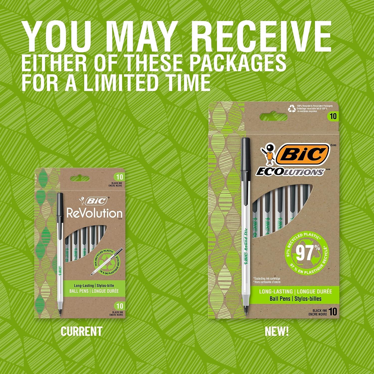 BIC ReVolution Round Stic Ballpoint Pen, Black, 1 Count (Pack of 10) - Image 2