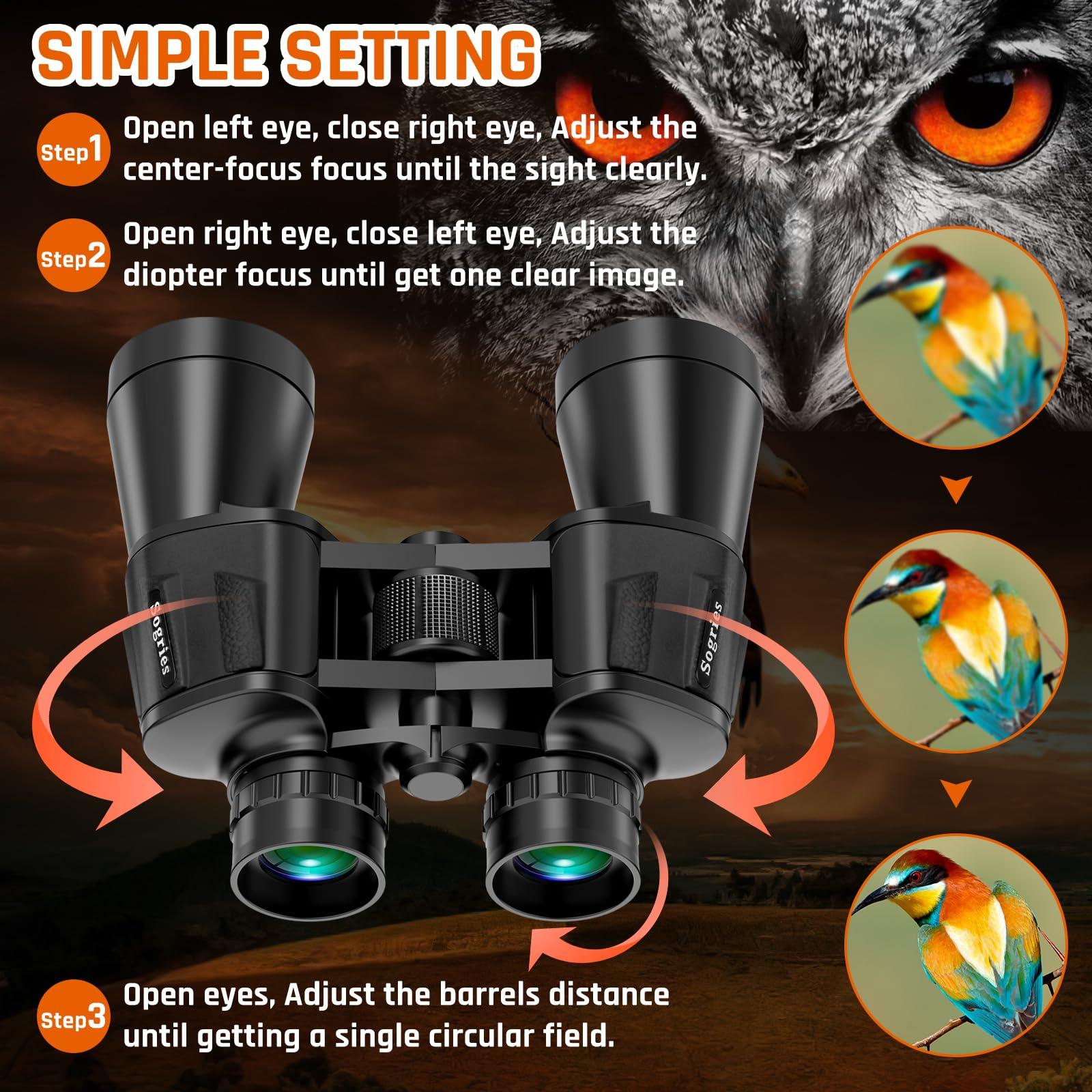 20x50 High Power Binoculars for Adults with Low Light Night Vision,Military Compact HD Professional/Daily Waterproof Binoculars for Bird Watching Hunting/Traveling/Outdoor… - Image 4