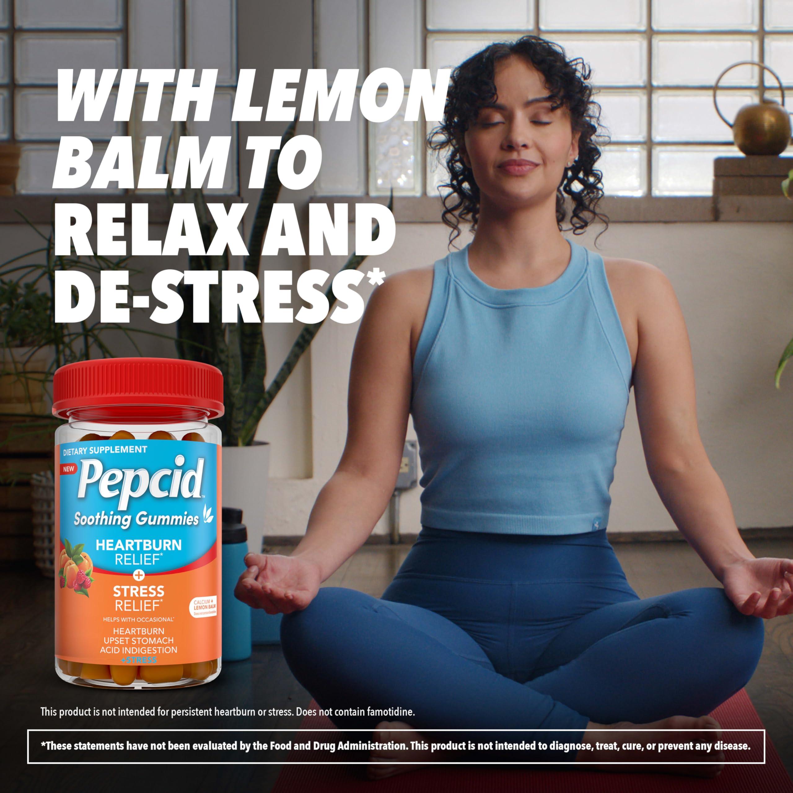 Pepcid Soothing Gummies, Heartburn Relief + Stress Relief Gummies Help with Occasional Heartburn, Upset Stomach, Acid Indigestion, & Stress, Tricalcium Phosphate, Peach-Raspberry, 32 ct - Image 6