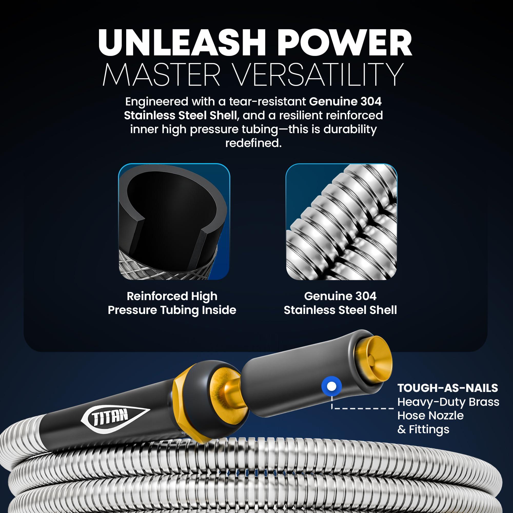 TITAN Garden Hose 75FT - 304 Stainless Steel Metal Water Hose, Flexible, Kink-Free, Lightweight, Durable, Crush Resistant Fittings, Easy to Coil, 500 PSI - Image 4