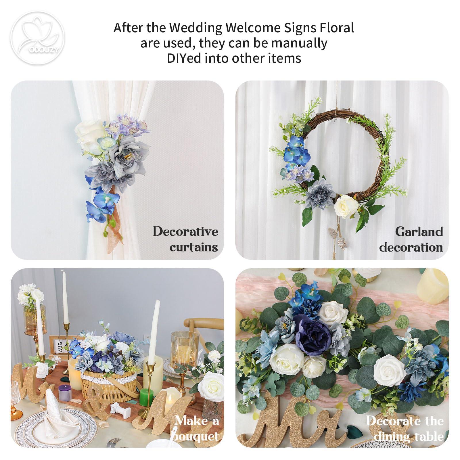 Odouzy Artificial Wedding Arch Flowers for Wedding Sign,Set of 2 for Wedding Welcome Ceremony Sign,Faux Floral Swags,Wedding, Banquet and Reception Backdrop Floral Decoration (Blue) - Image 6
