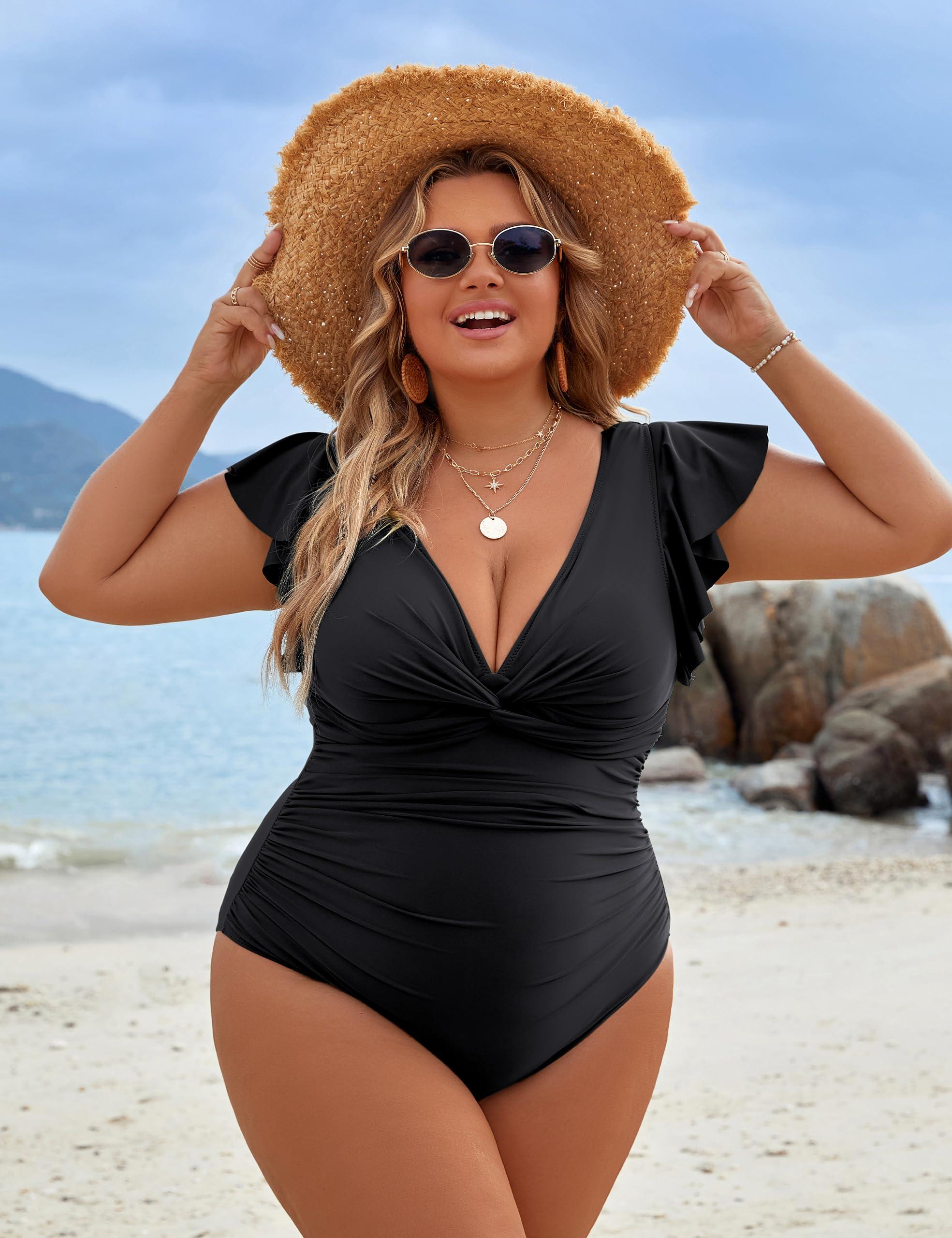 Blooming Jelly Womens Tummy Control Swimsuit V Neck One Piece Bathing Suits Slimming Lace-up Ruffle Swimwear - Image 4