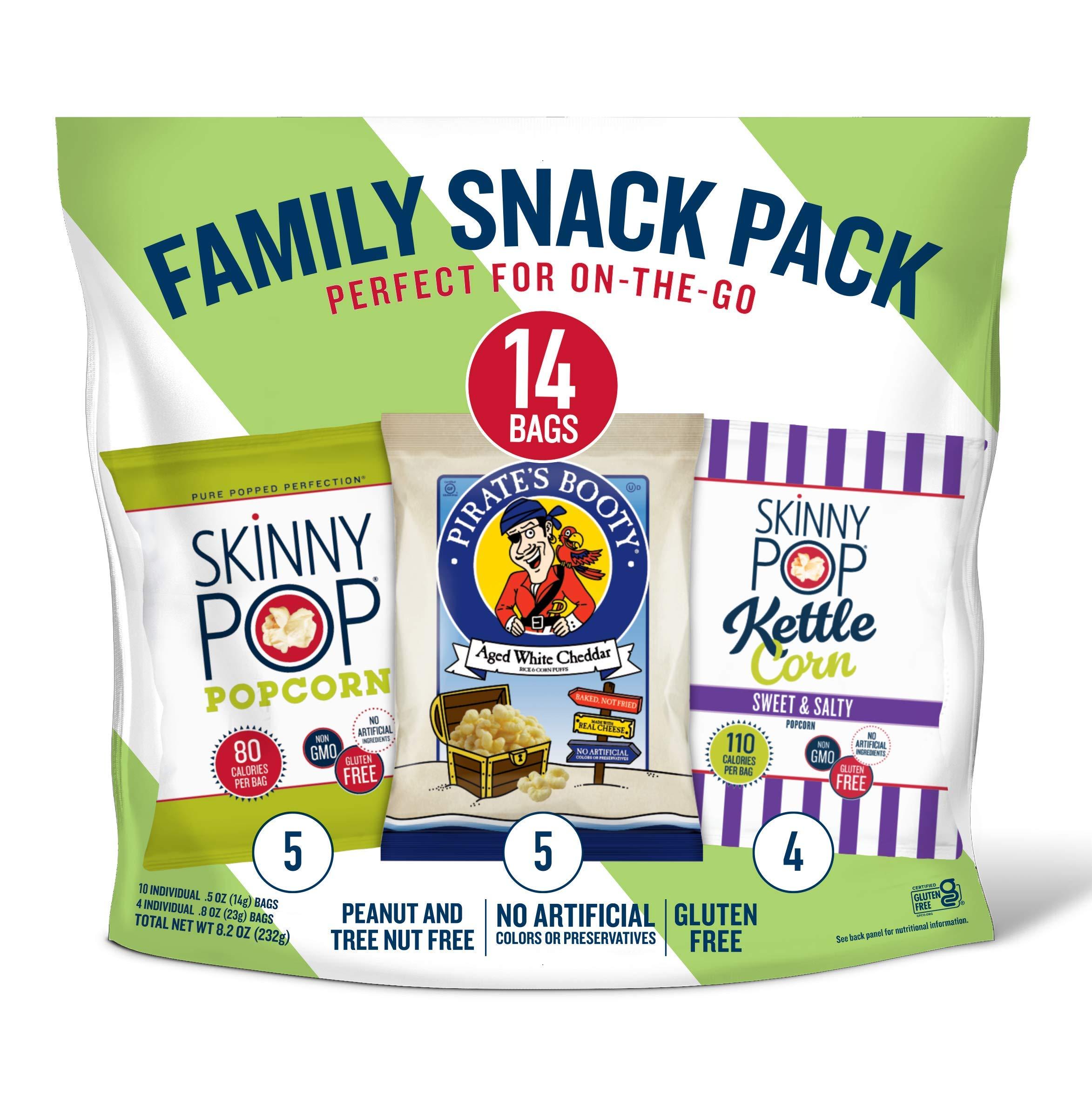 SkinnyPop Family Snack Pack Original and Kettle, PB Aged White Cheddar (Pack of 14)