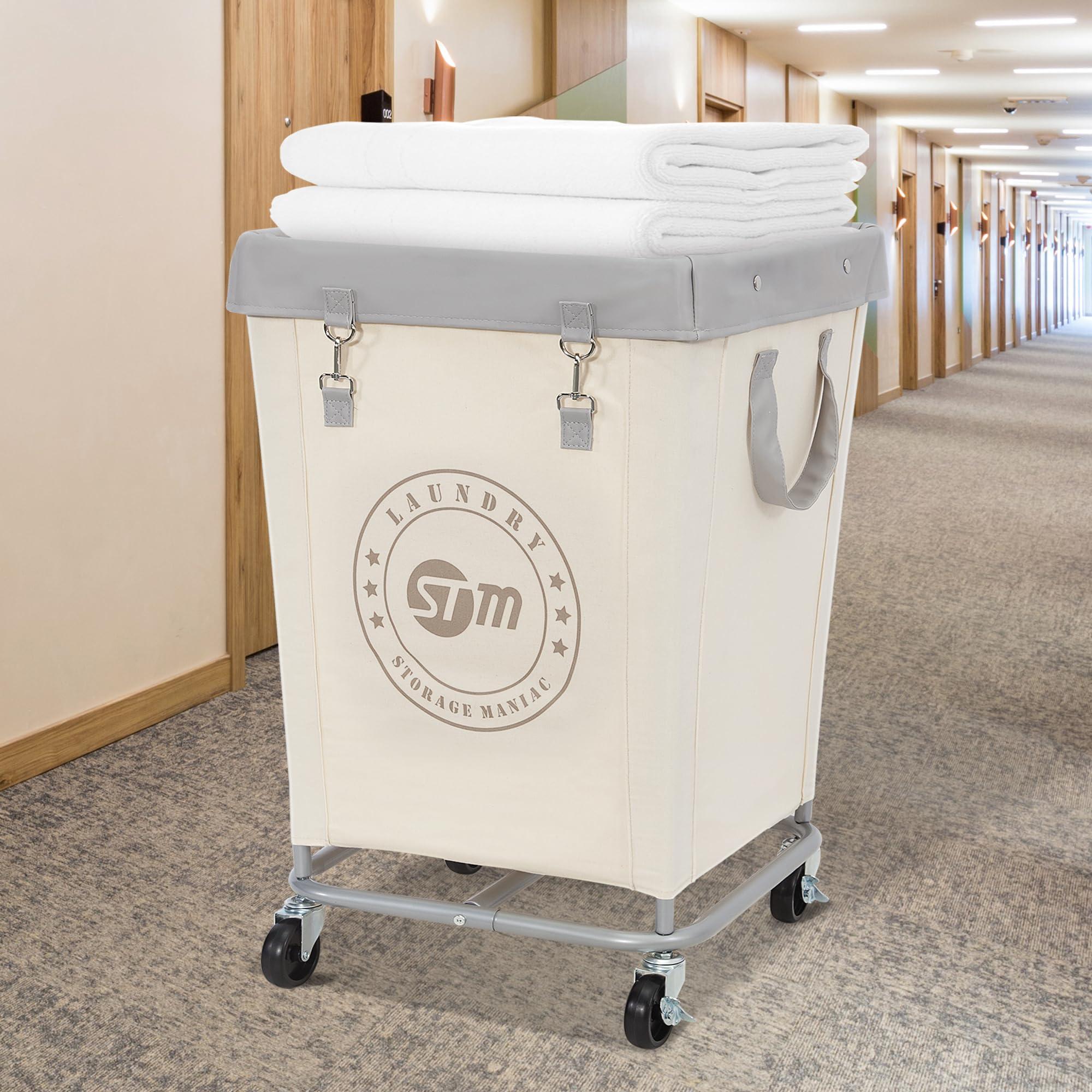 STORAGE MANIAC Commercial Laundry Hamper with Heavy Duty Steel Frame, 160 L Industrial Laundry Basket Cart with Wheels for Hotel, Home, Laundry Room, 17.72''L x 17.72''W x 30.91''H, Medium Beige - Image 7