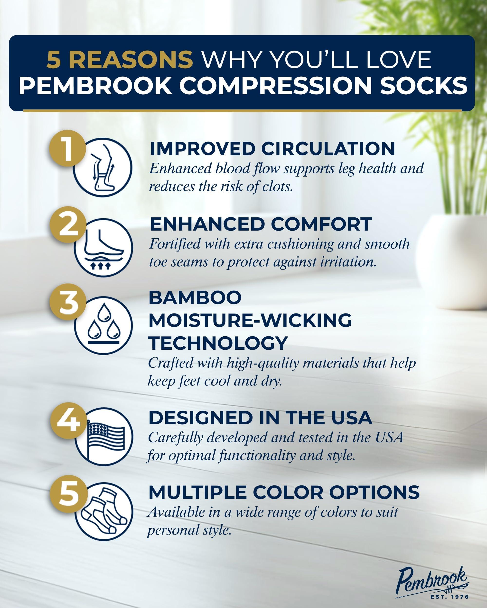 Pembrook Bamboo Viscose Light Compression Socks - 3 Pairs | 8-15 mmhg Compression Socks | Knee High Comfort Support Socks - Image 2