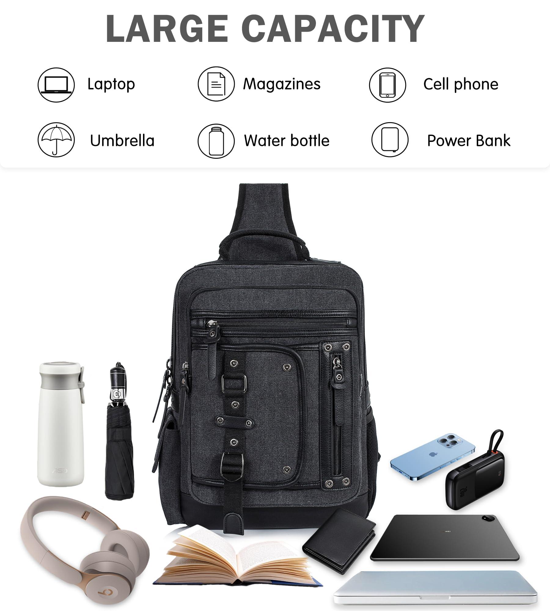 Schkleier Messenger Bag for Men Canvas Sling Bag Crossbody Backpack Laptop Shoulder Bag Hiking Daypacks Casual Tactical - Image 4