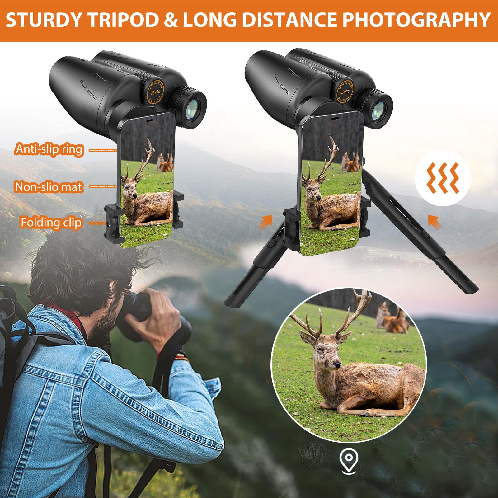 Binoculars 25x30 for Adults with Universal Phone Adapter, Tripod and Tripod Adapter,Large Eyepiece Easy Focus Compact and Waterproof Binoculars for Bird Watching,Hiking and Travel - Image 6