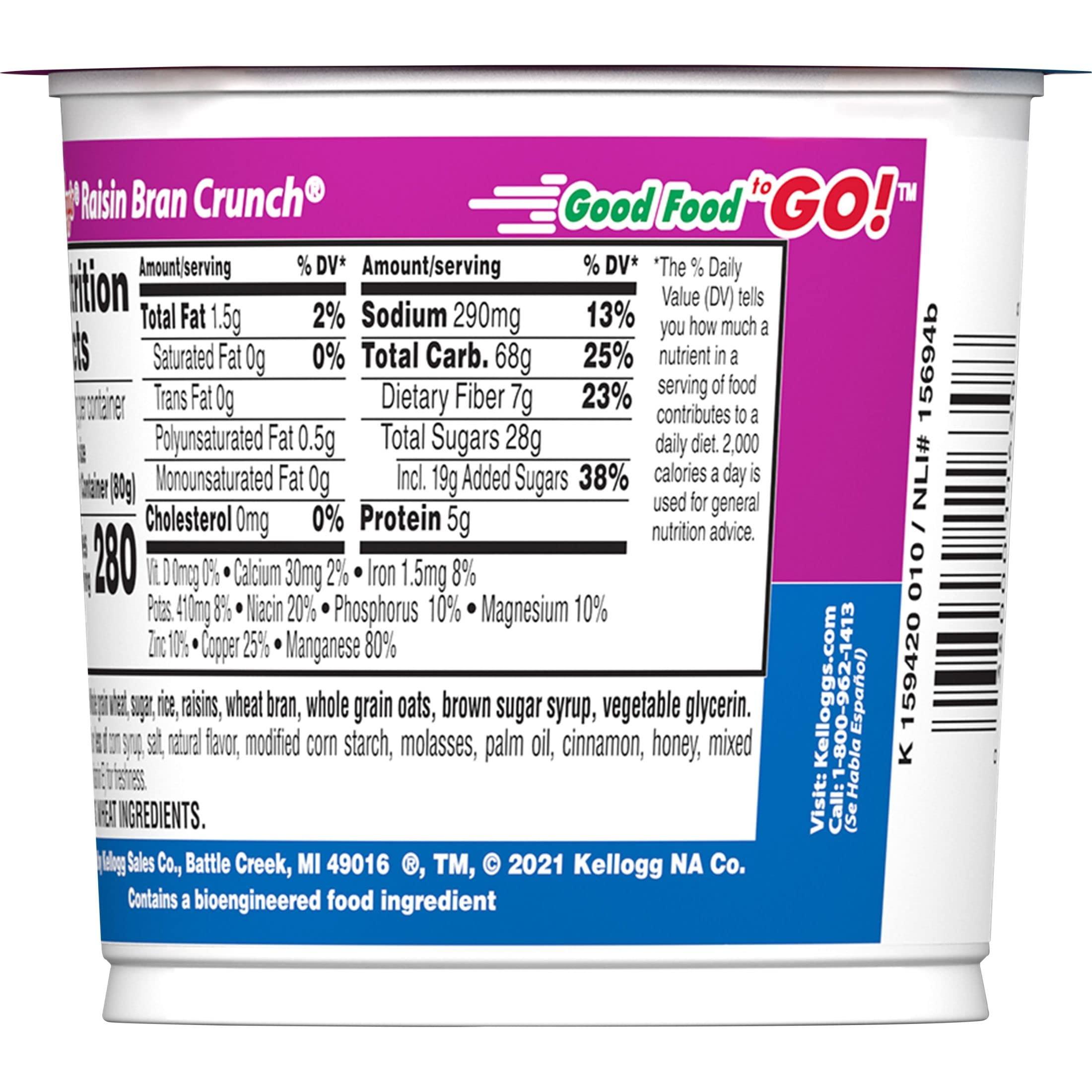 Kellogg's Raisin Bran Crunch Breakfast Cereal Cups, Fiber Cereal, Made with Real Fruit, Original, 33.6oz Case (12 Cups) - Image 3