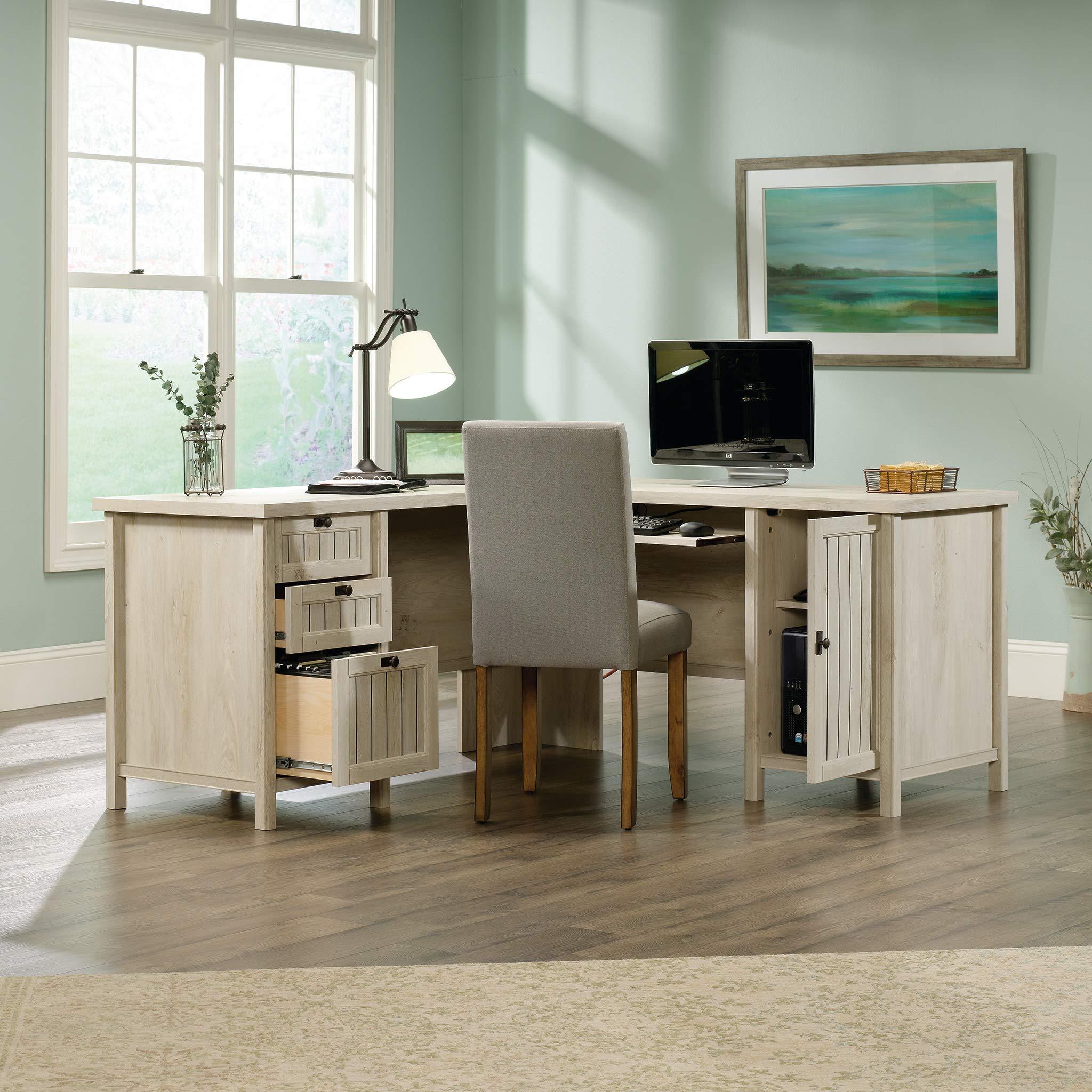 Sauder Costa L-Shaped Desk, Chalked Chestnut, Home Office with Storage & Keyboard Tray - Image 4