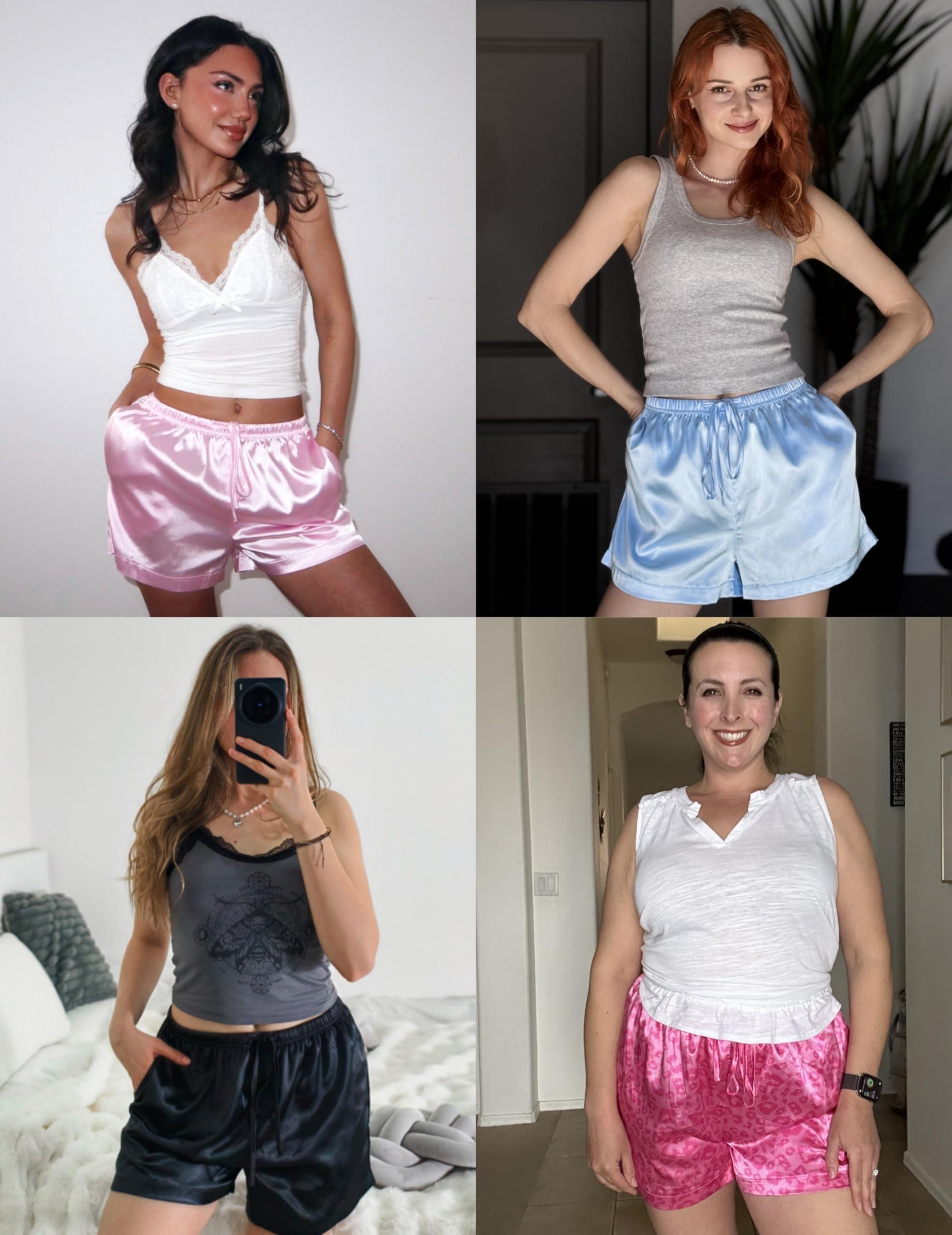 Ekouaer Womens Silk Satin Pajama Short Casual Sleep Shorts Summer Lounge Sleep Pj Short with Pockets Soft Lounge Shorts - Image 5