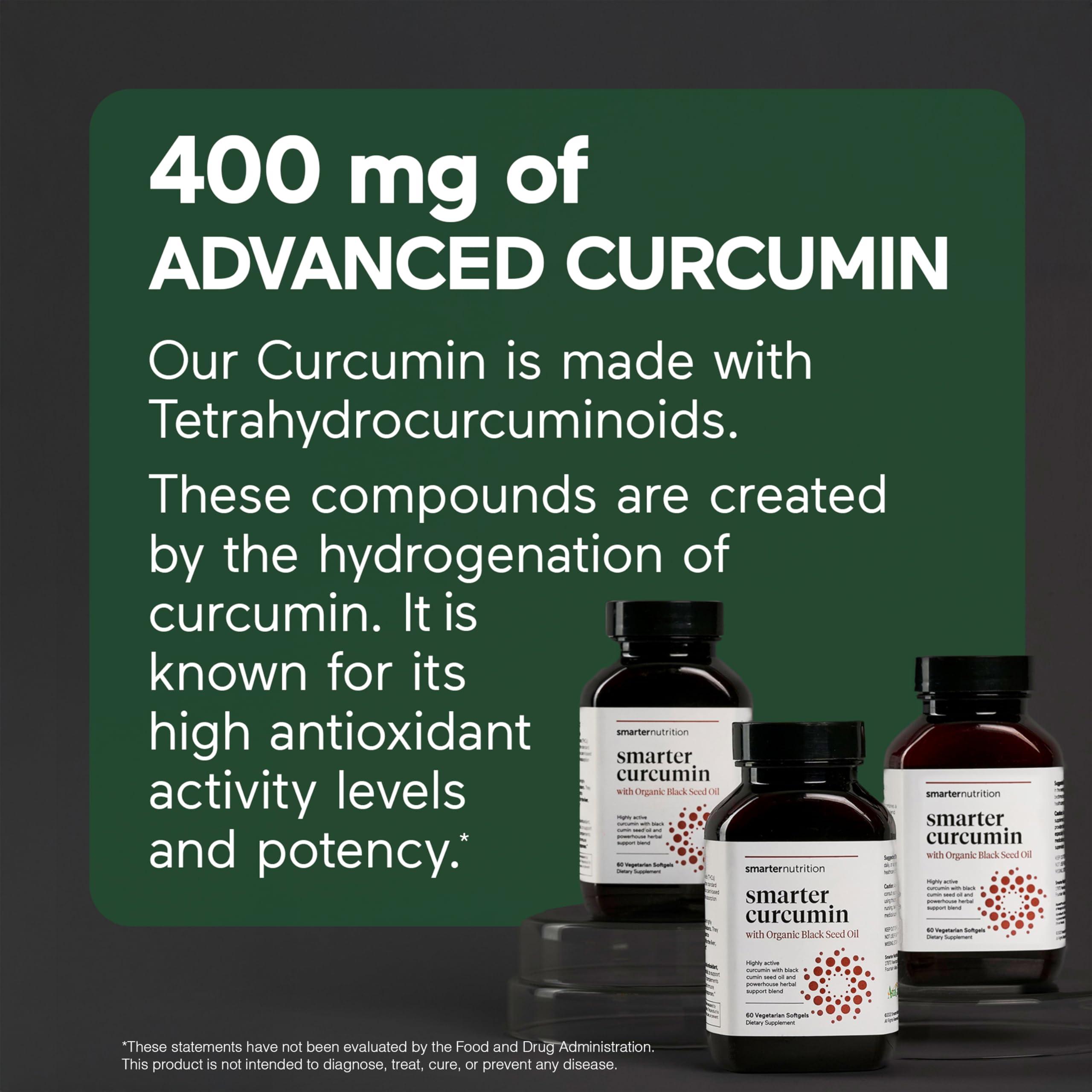 Smarter Nutrition Curcumin Softgels - Vegan High Absorption 400 mg Curcumin Supplement Standardized to 95% Tetrahydrocurcuminoids + Organic Black Seed Oil & Ginger for Joint & Immune Health - 180 Ct - Image 2