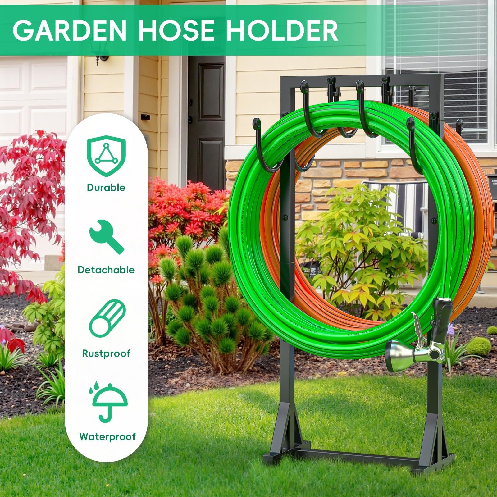 Kcysta Garden Hose Holder Freestanding, Double-Sided Water Hose Holders for Outside, Heavy Duty Metal Hose Stand Hanger Storage Rack - Image 6
