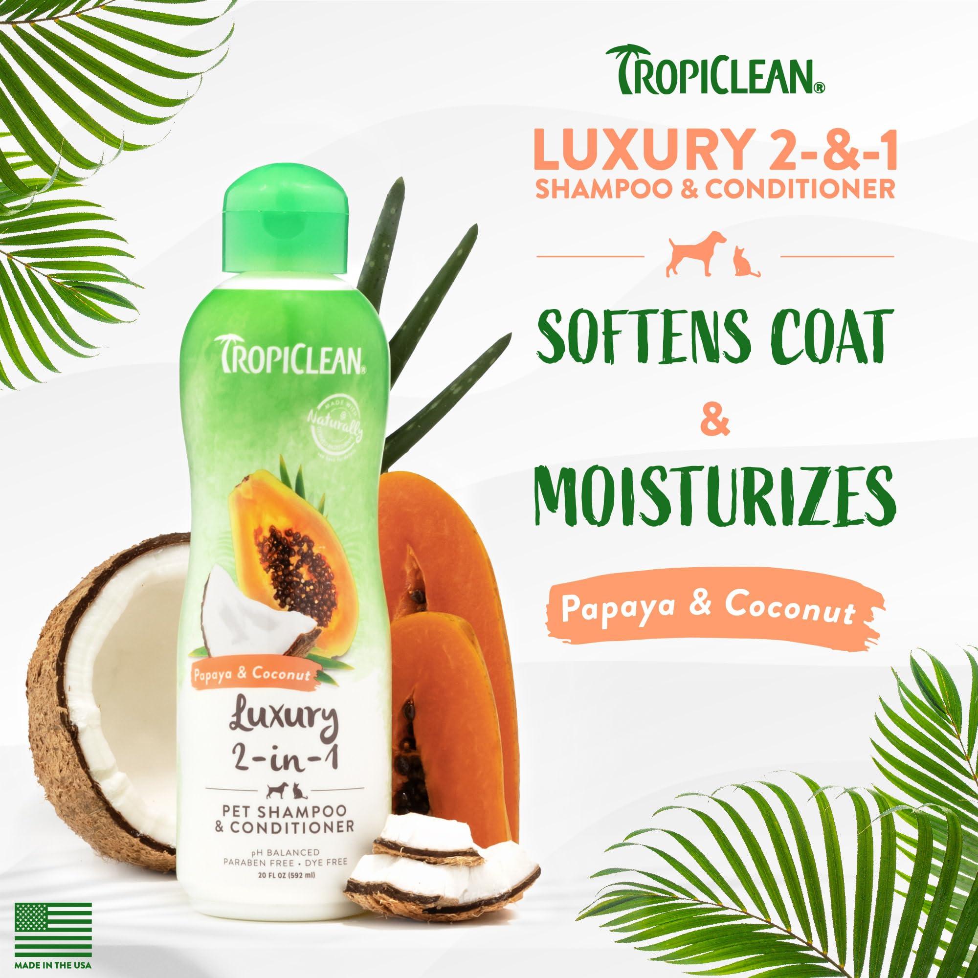 TropiClean 2-in-1 Dog Shampoo and Conditioner, Moisturizing Dog Detangler, Puppy Safe, Made in the USA, Papaya Scent, Cat & Kitten Safe, 20oz. - Image 3