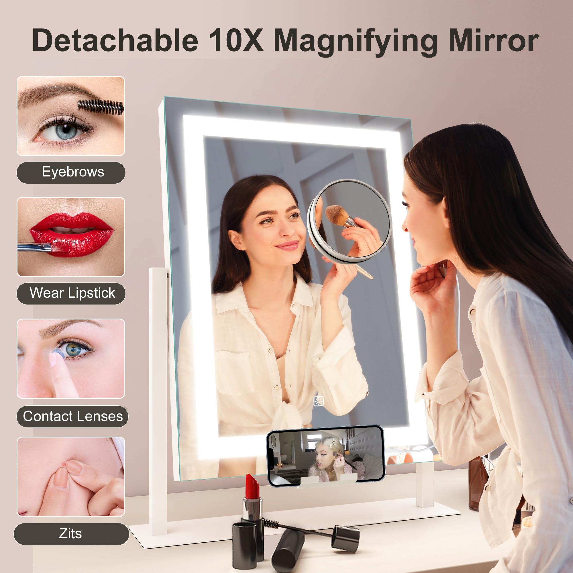 STARLEAD 16" x 12" Makeup Mirror with Lights and 10X Magnification, 3-Color Dimmable LED Lighting & Touch Control for Travel/Dressing Room - Image 3