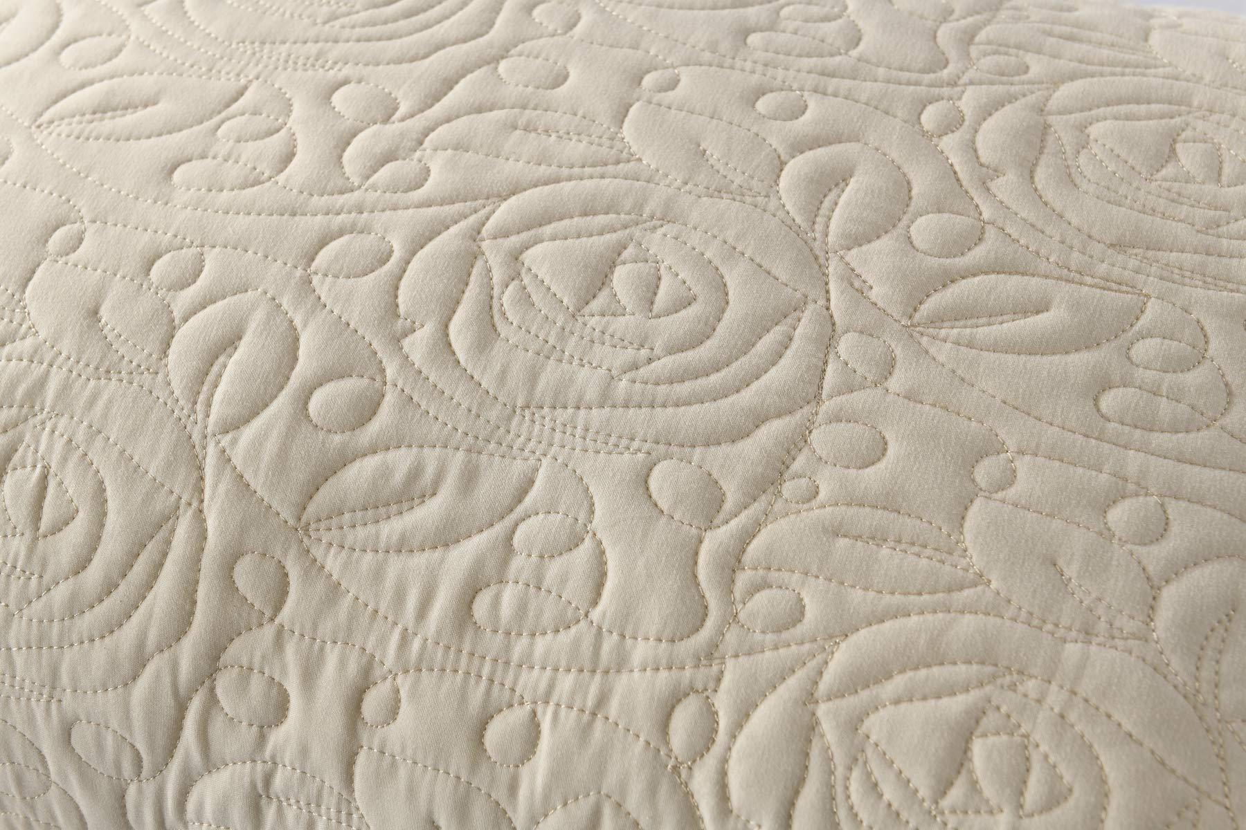 MarCielo 2-Piece Embroidered Pillow Shams, Queen Size Decorative Microfiber Pillow Covers Set, Standard Size Beige - Image 4