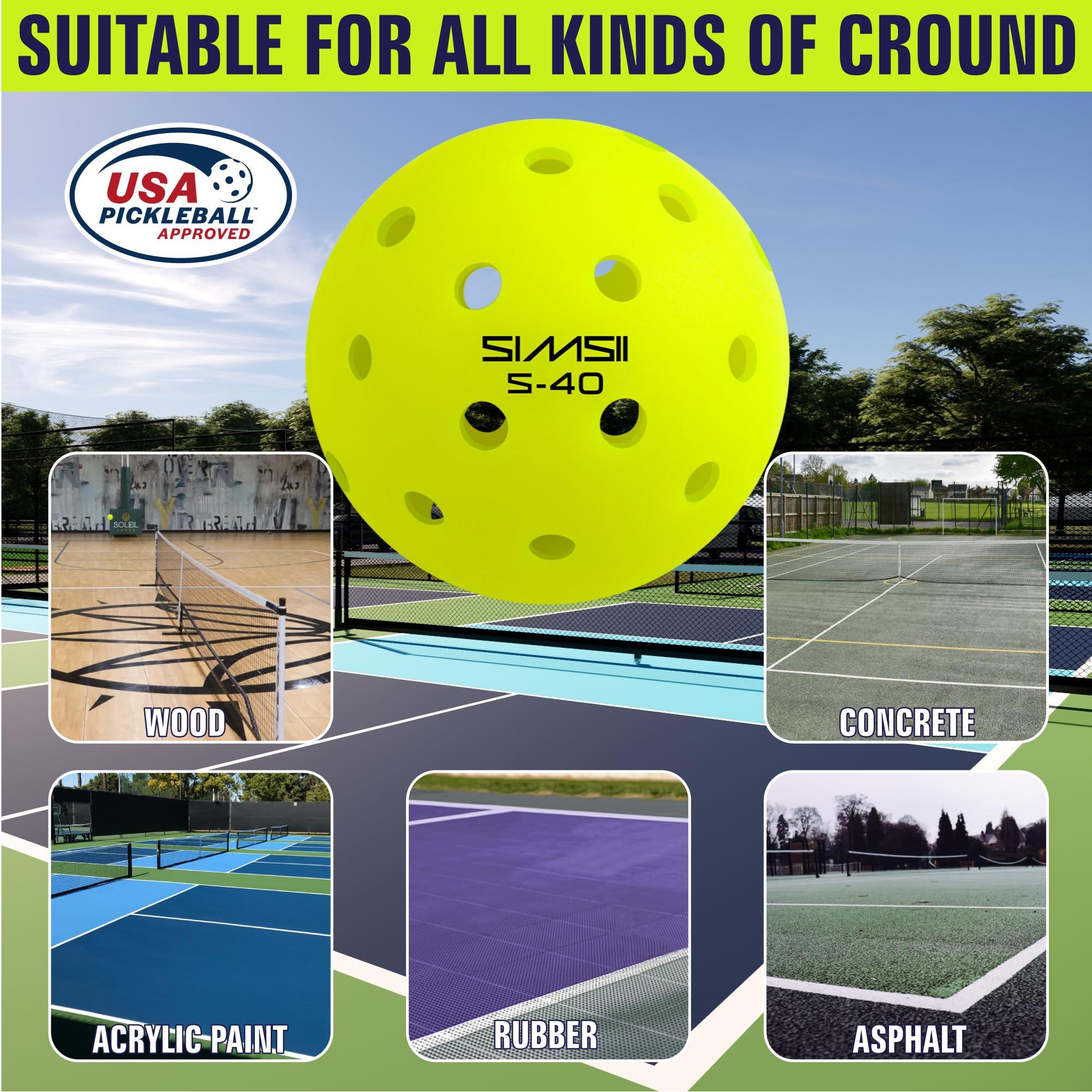 SIMSII S-40 Outdoor Pickleball Balls - 40 Holes, Approved by The USAPA - Durable PE Material, Seamless Construction, Tournament Grade, 3/12/40/100 Pack - Pickleballs - Image 6