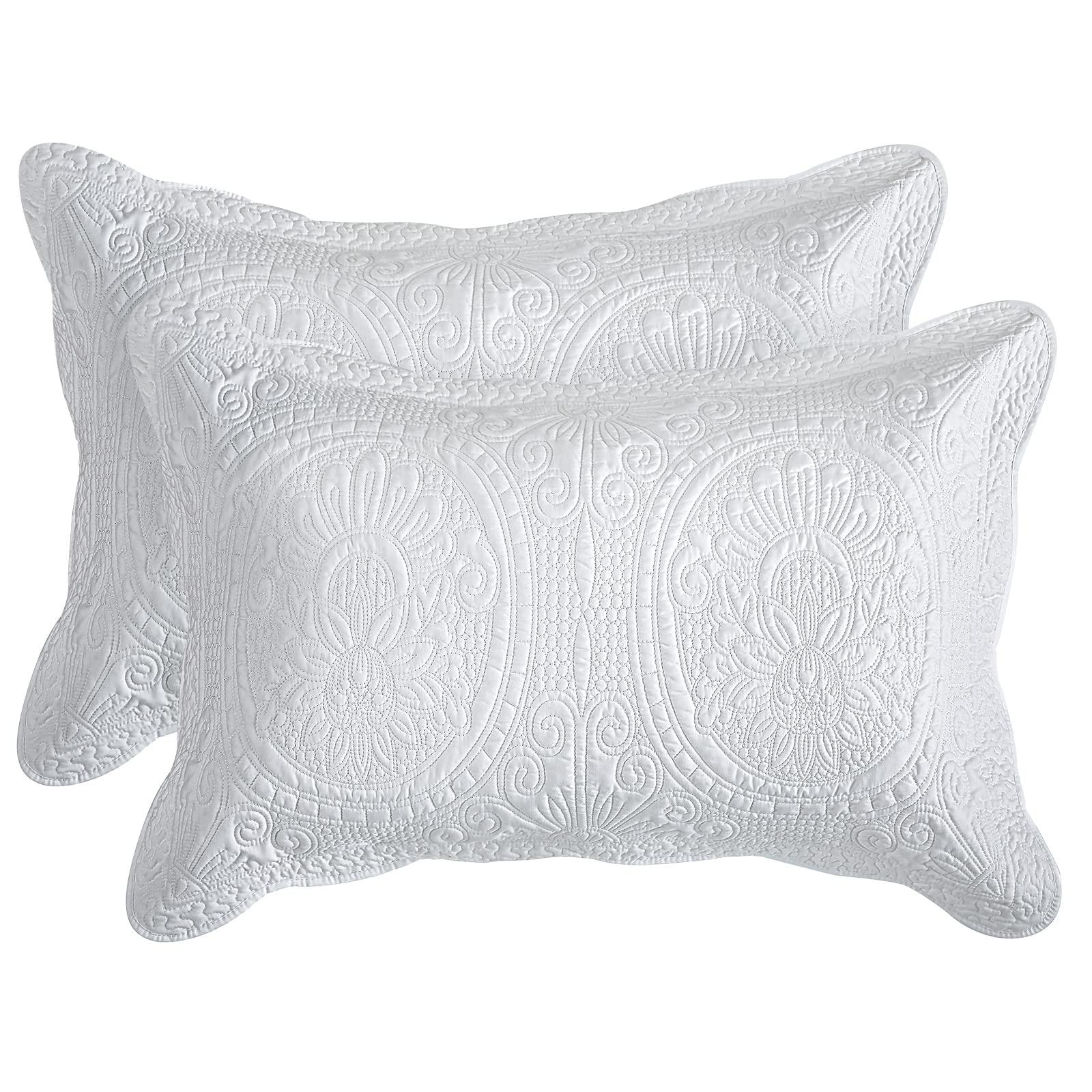 BOSOWOS Pillow Shams Standard Size Set of 2, Ultra Soft Breathable Quilted Pillow Cases 20 x 26 inches for Sleeping, Decorative Microfiber Bed Pillowcases Easy Care, White - Image 9