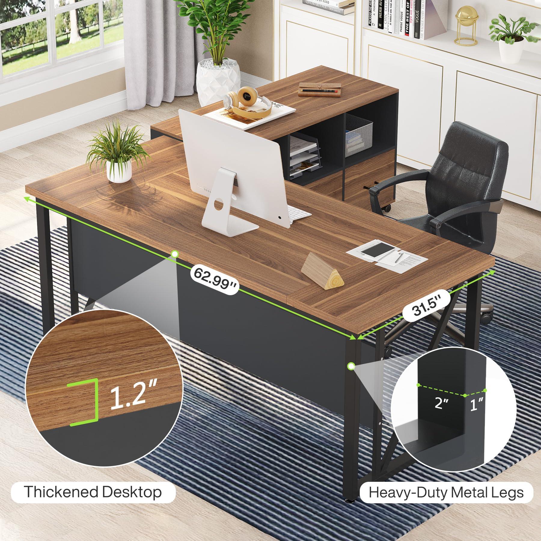 Tribesigns 63 inches Executive Desk and 47" lateral File Cabinet, L-Shaped Computer Desk Home Office Business Furniture with Drawers and Storage Shelves, Office Table,Brown and Black - Image 9