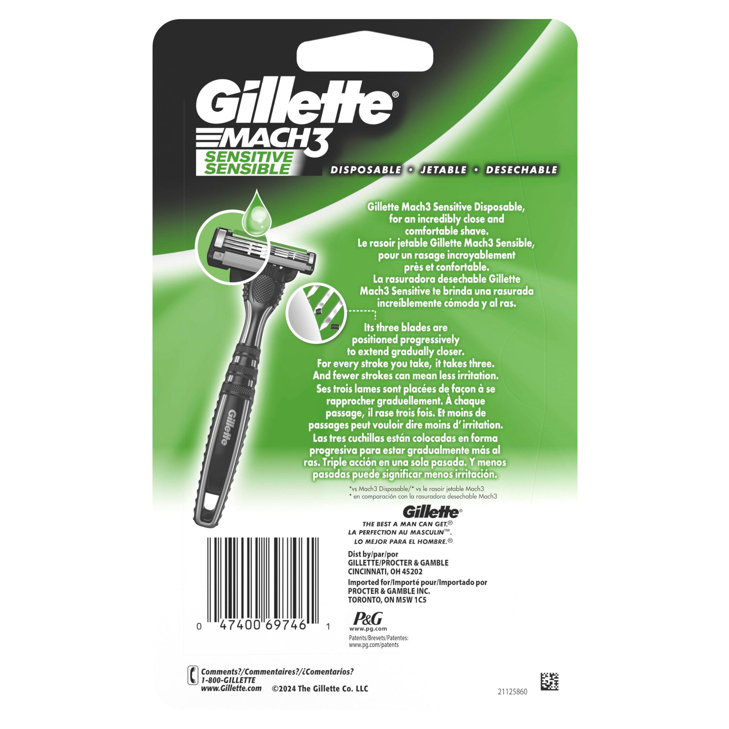 Gillette Mach3 Sensitive Razors for Men, Men’s Disposable Razors, Pivoting Head for Close and Comfortable Shave, 10 Count - Image 10